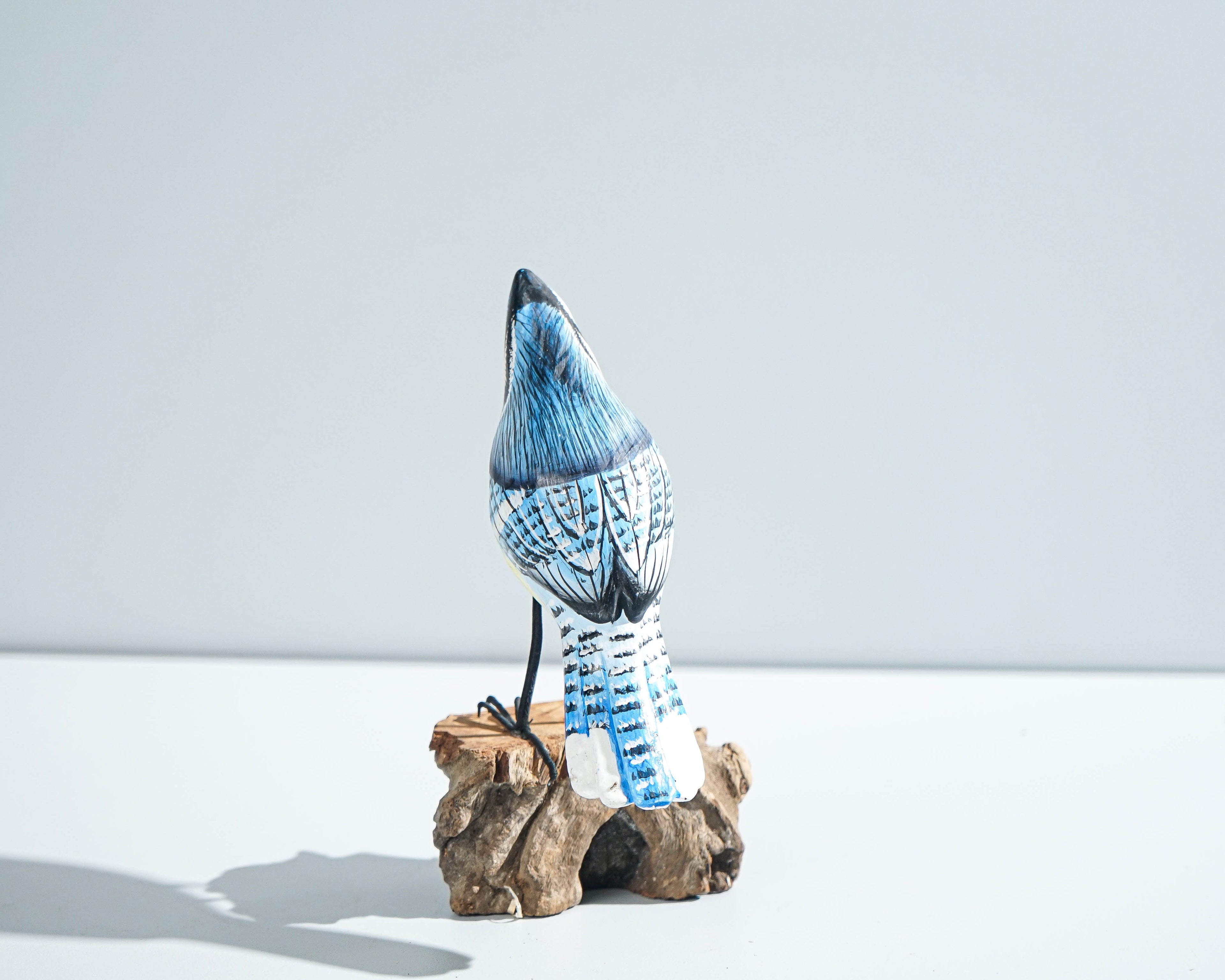 Blue jay Bird Statue, Painted Wood Carving, Wooden Bird Art, Handcrafted, Animal Figurine, Decorative, Tropical Decor, Handmade Gift