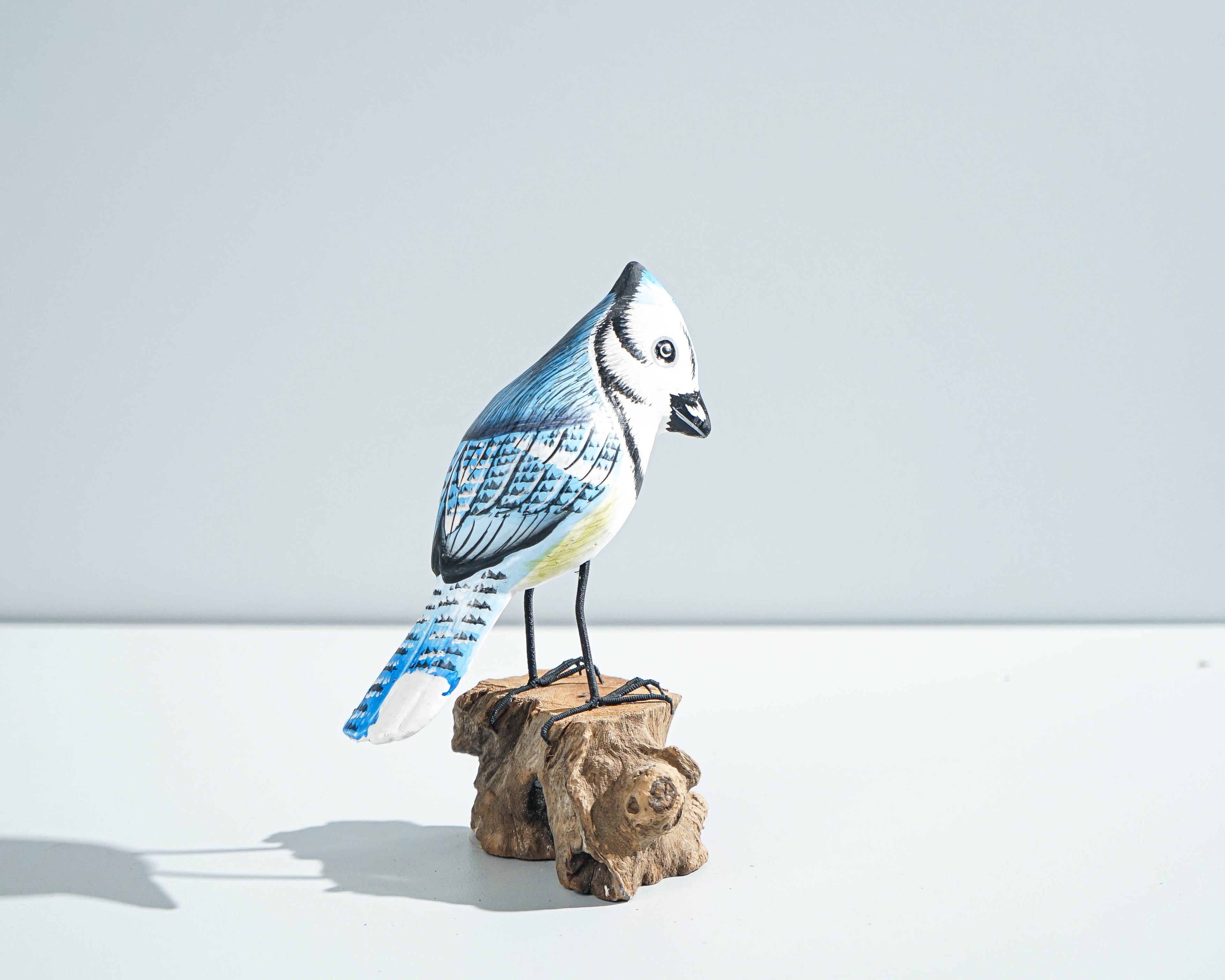 Blue jay Bird Statue, Painted Wood Carving, Wooden Bird Art, Handcrafted, Animal Figurine, Decorative, Tropical Decor, Handmade Gift