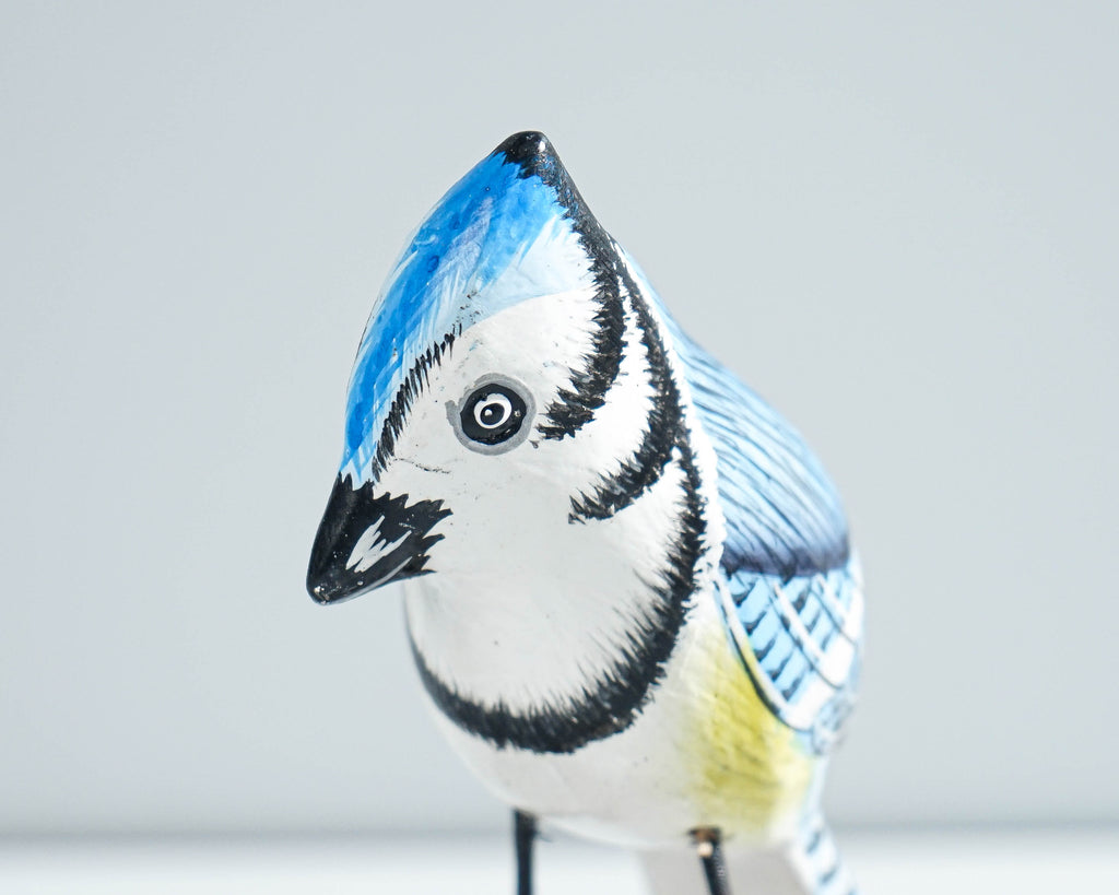 Blue jay Bird Statue, Painted Wood Carving, Wooden Bird Art, Handcrafted, Animal Figurine, Decorative, Tropical Decor, Handmade Gift