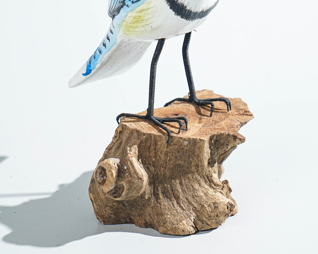 Blue jay Bird Statue, Painted Wood Carving, Wooden Bird Art, Handcrafted, Animal Figurine, Decorative, Tropical Decor, Handmade Gift