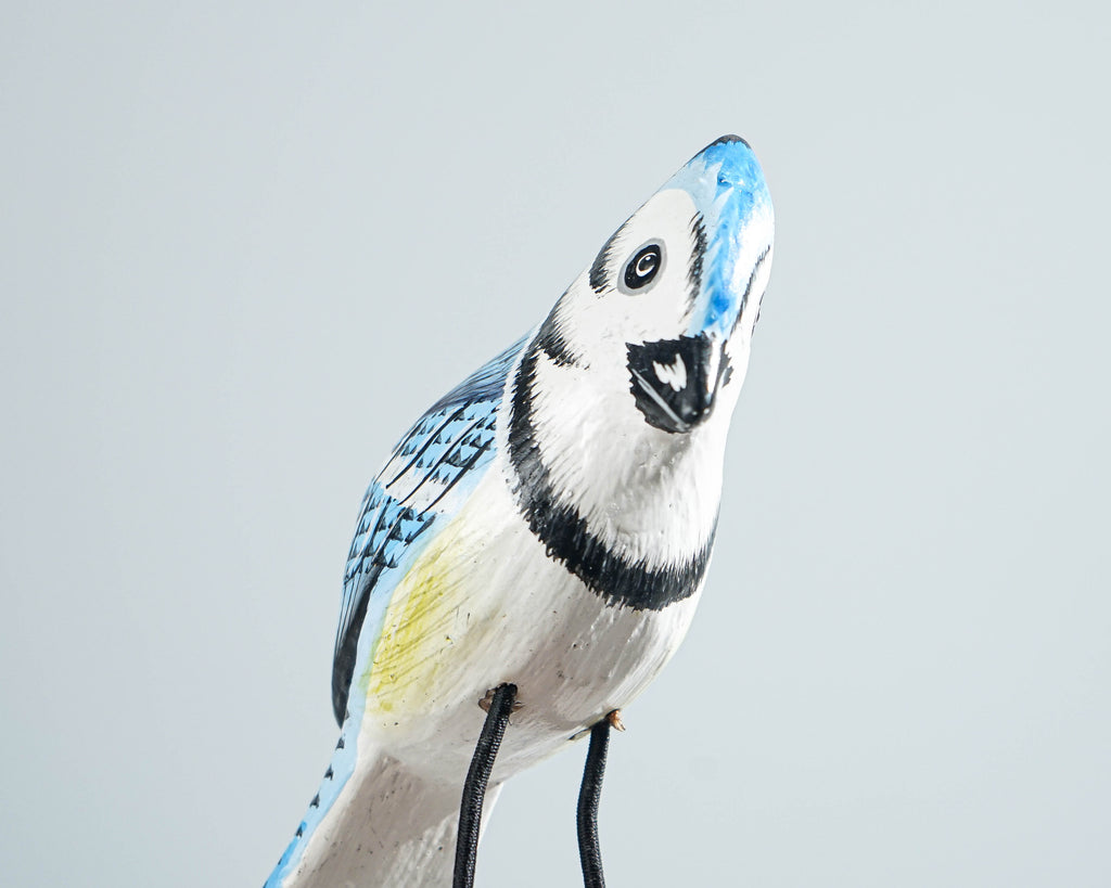 Blue jay Bird Statue, Painted Wood Carving, Wooden Bird Art, Handcrafted, Animal Figurine, Decorative, Tropical Decor, Handmade Gift