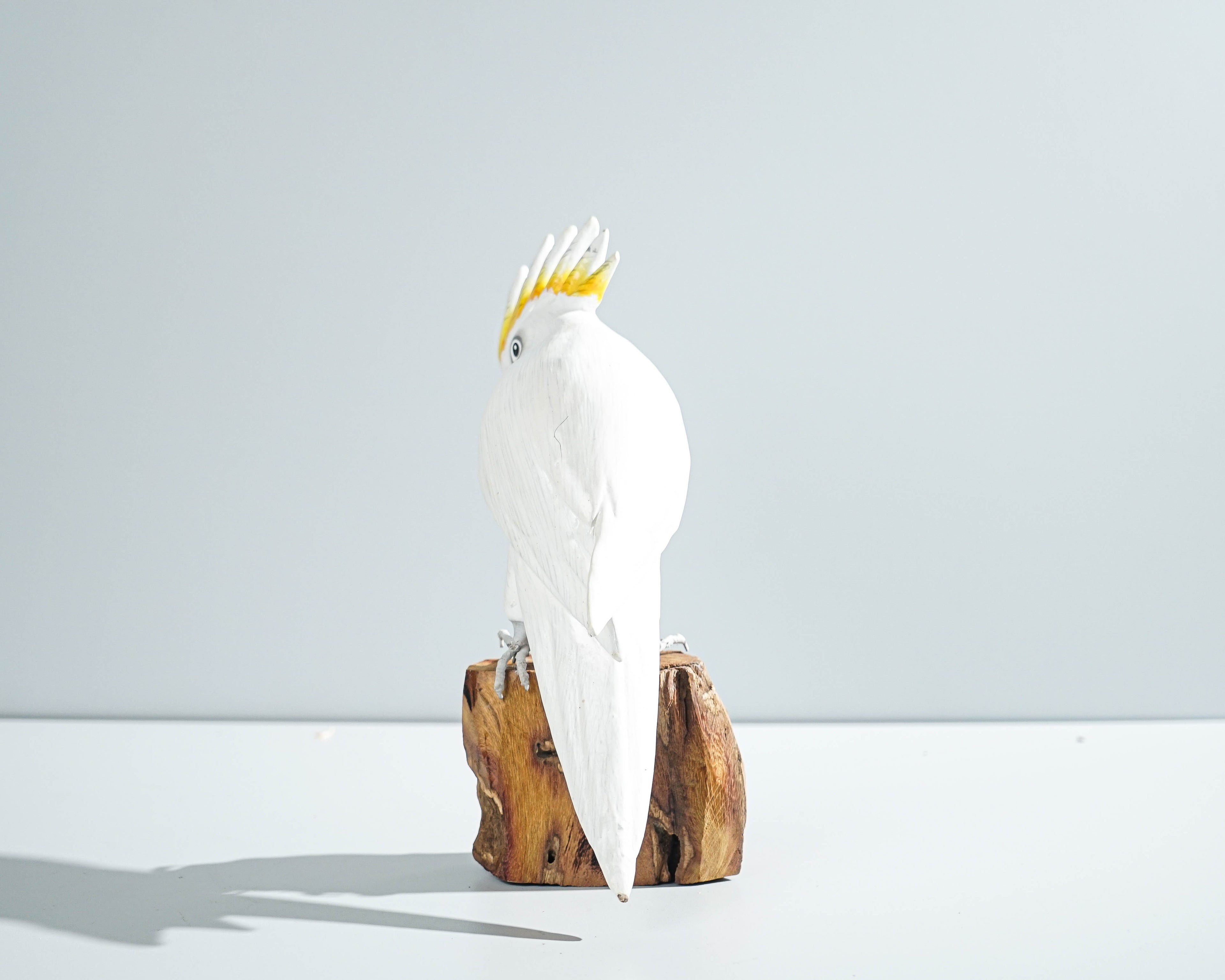 Sulphur-Crested Cockatoo Sculpture 8.7in Tall Hand-Carved Tropical Bird Art Decor