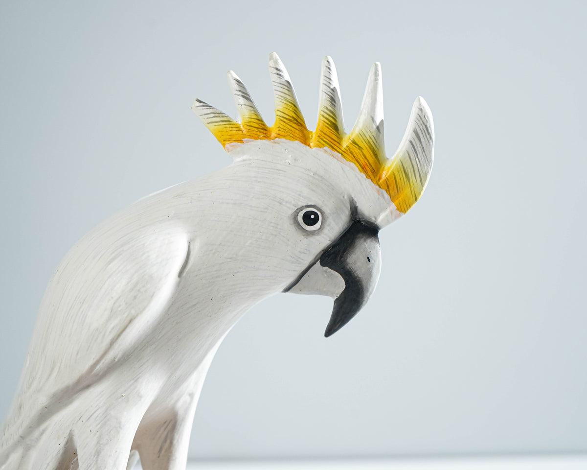 Sulphur-Crested Cockatoo Sculpture 8.7in Tall Hand-Carved Tropical Bird Art Decor