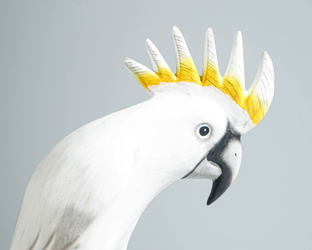 Sulphur-Crested Cockatoo Sculpture 8.7in Tall Hand-Carved Tropical Bird Art Decor