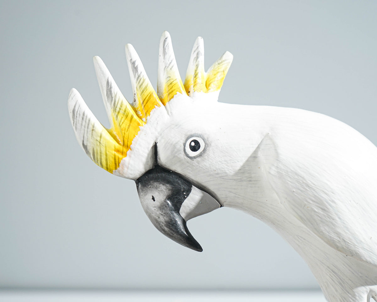 Sulphur-Crested Cockatoo Sculpture 8.7in Tall Hand-Carved Tropical Bird Art Decor