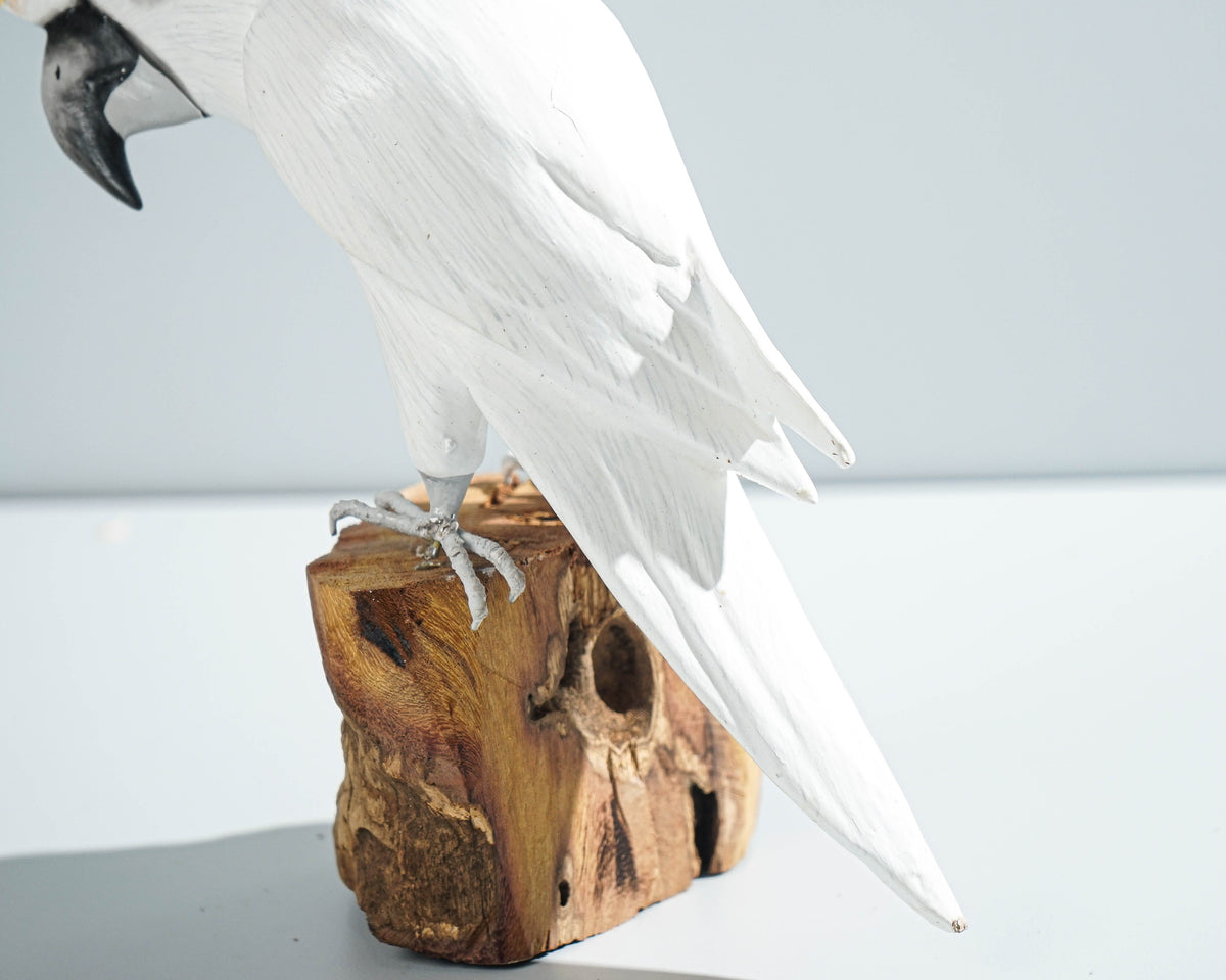 Sulphur-Crested Cockatoo Sculpture 8.7in Tall Hand-Carved Tropical Bird Art Decor