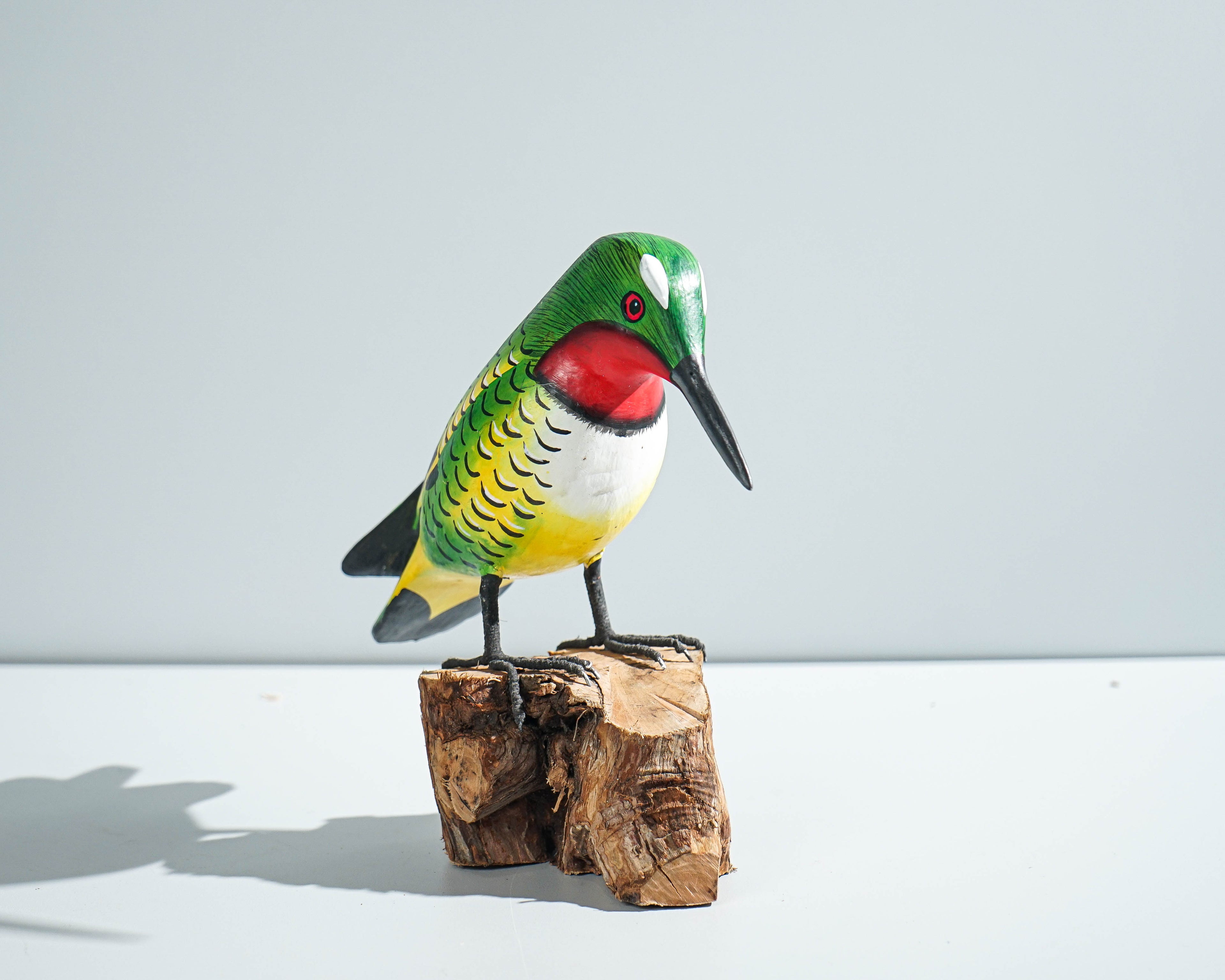 Hummingbird Sculpture 7in Tall Hand-Painted Wooden Bird Art Decor