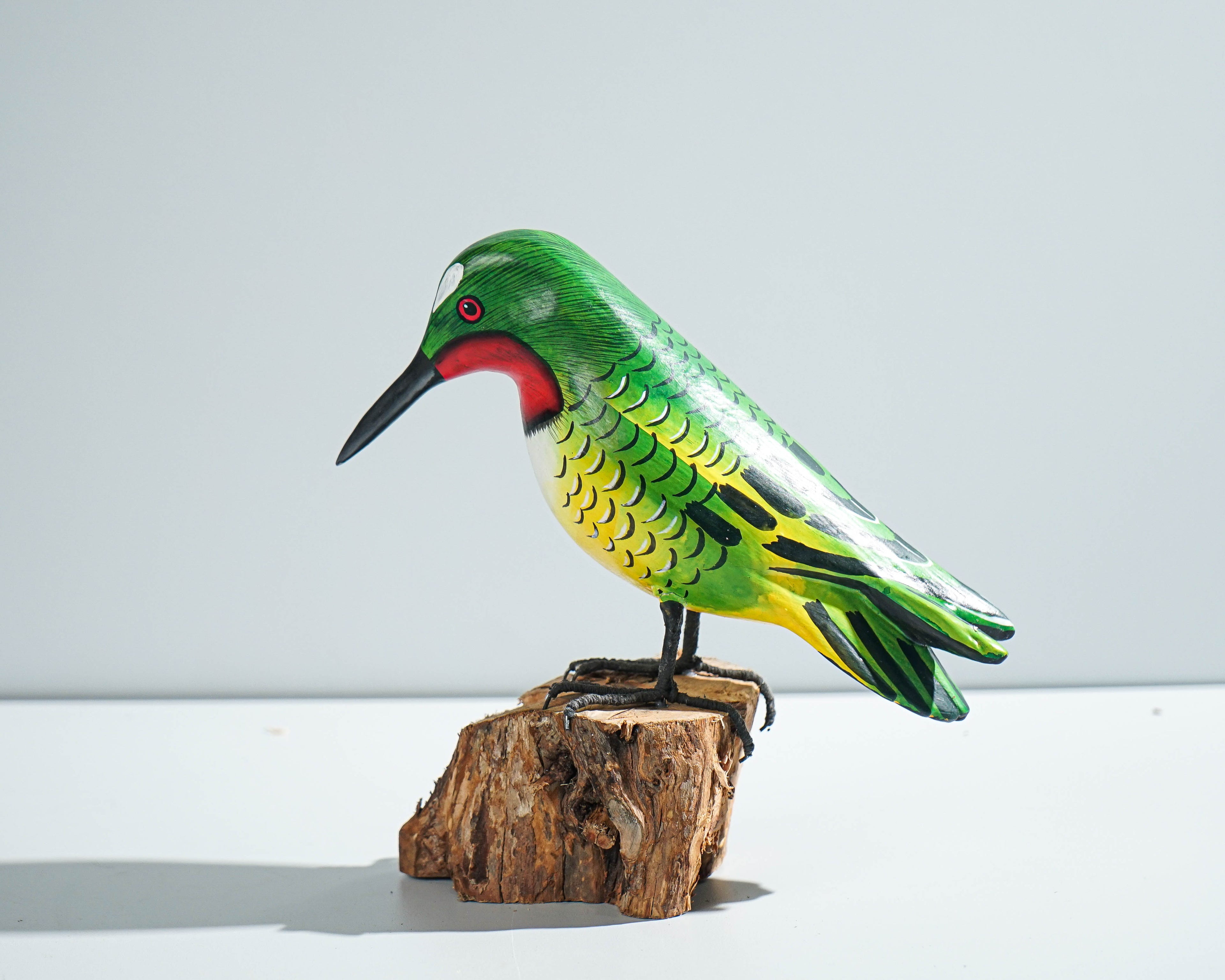Hummingbird Sculpture 7in Tall Hand-Painted Wooden Bird Art Decor