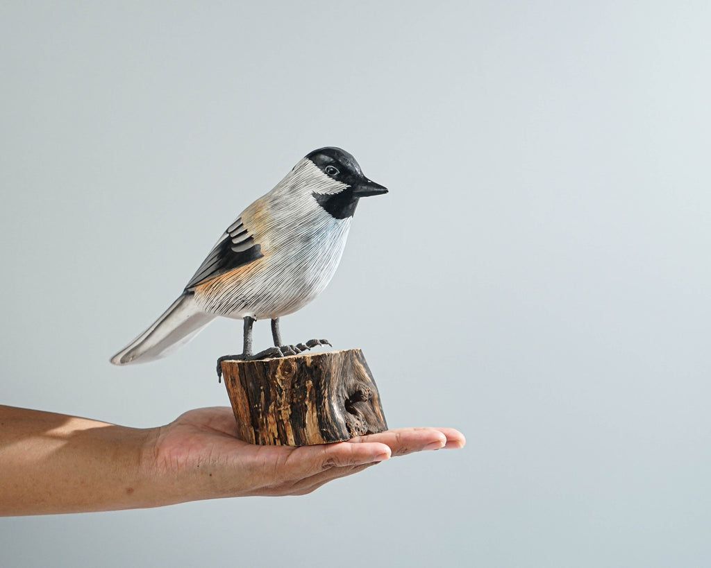 Carolina Chickadee Sculpture 5.7in Tall Hand-Painted Wooden Bird Art