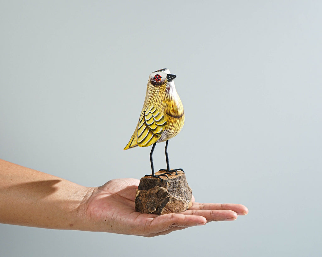 Meadowlark Bird Sculpture, Painted Wood Carving, Wooden Bird Art, Nature, Animal Statue, Housewarming Decor, Best Friend Gift, Gift for Her