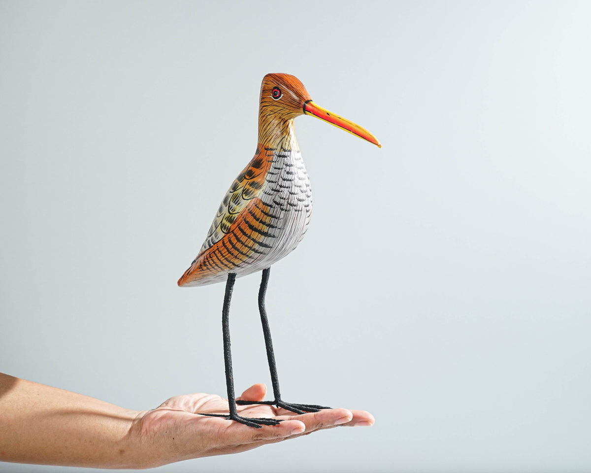Snipe Bird Statue, Painted Wood Carving, Wooden Bird Art, Decorative, Handcrafted, Animal Statue, Aesthetic Room Decor, Teacher Gift