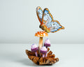 Blue Butterfly On Mushroom Sculpture, Hand Painted, Artwork, Wood Carving, Handmade Decor, Insect Statue, Home Decor, Gift for Sister