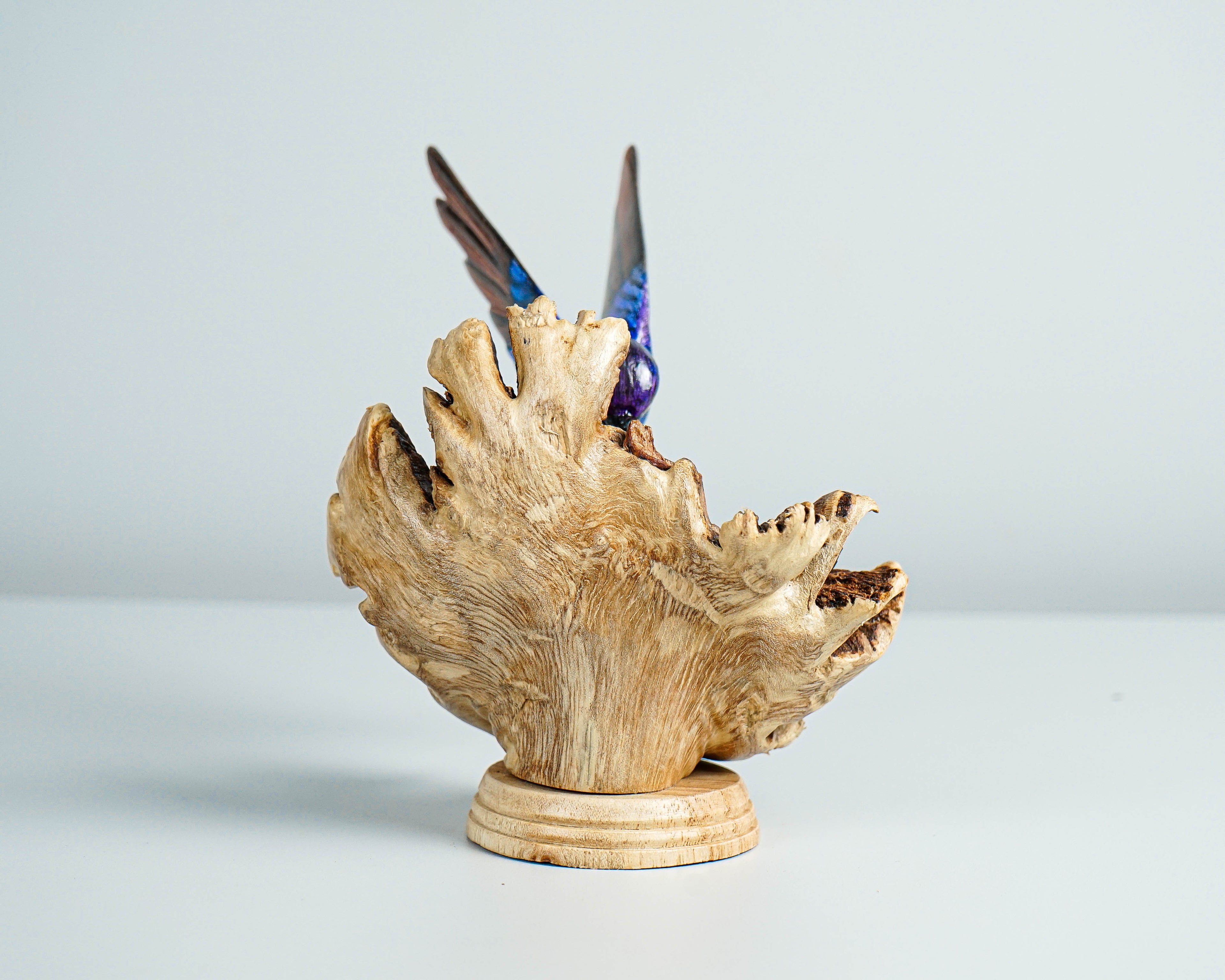 Colorful Hummingbird Statue, Blue, Painted Sculpture, Colorful Art, Nature, Wood Carving Figure, Handmade, Office Decor, Special Gift