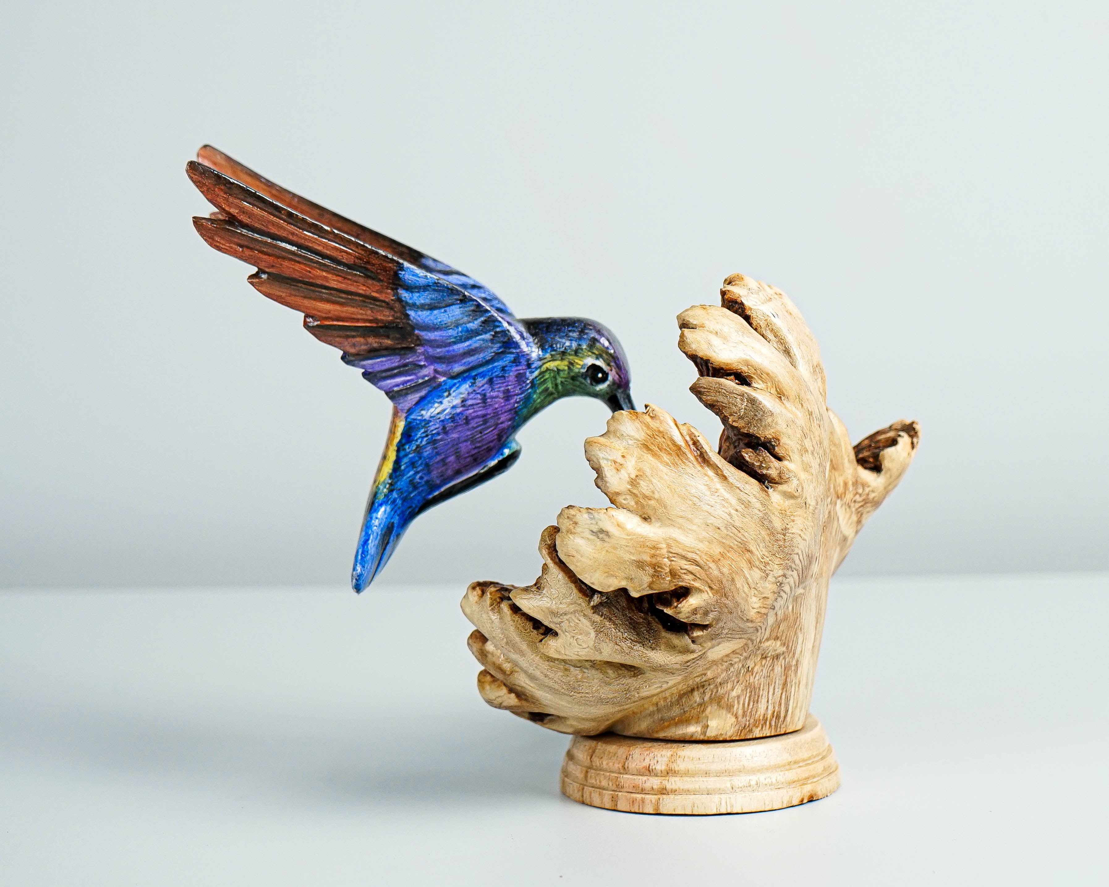 Colorful Hummingbird Statue, Blue, Painted Sculpture, Colorful Art, Nature, Wood Carving Figure, Handmade, Office Decor, Special Gift