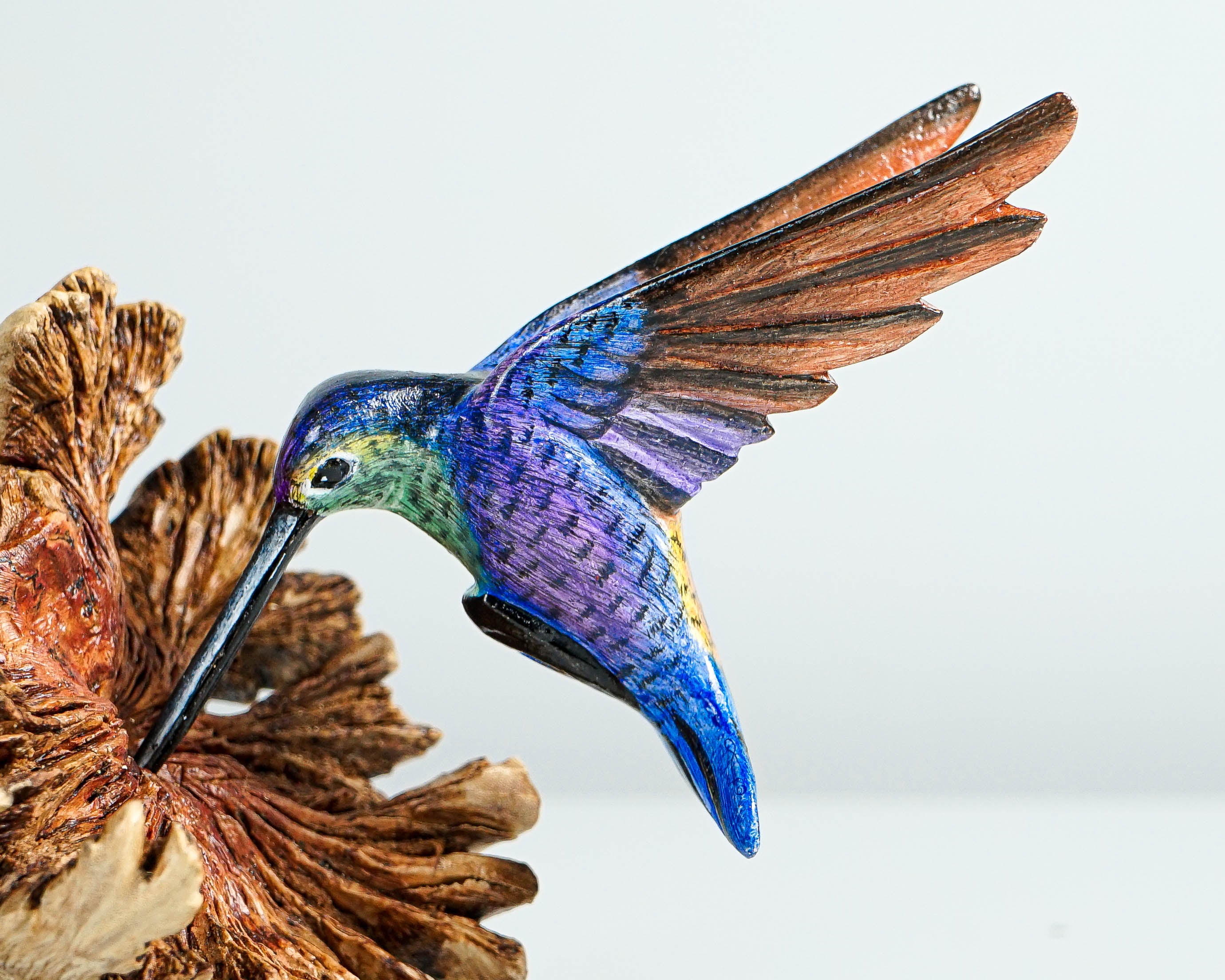 Colorful Hummingbird Statue, Blue, Painted Sculpture, Colorful Art, Nature, Wood Carving Figure, Handmade, Office Decor, Special Gift