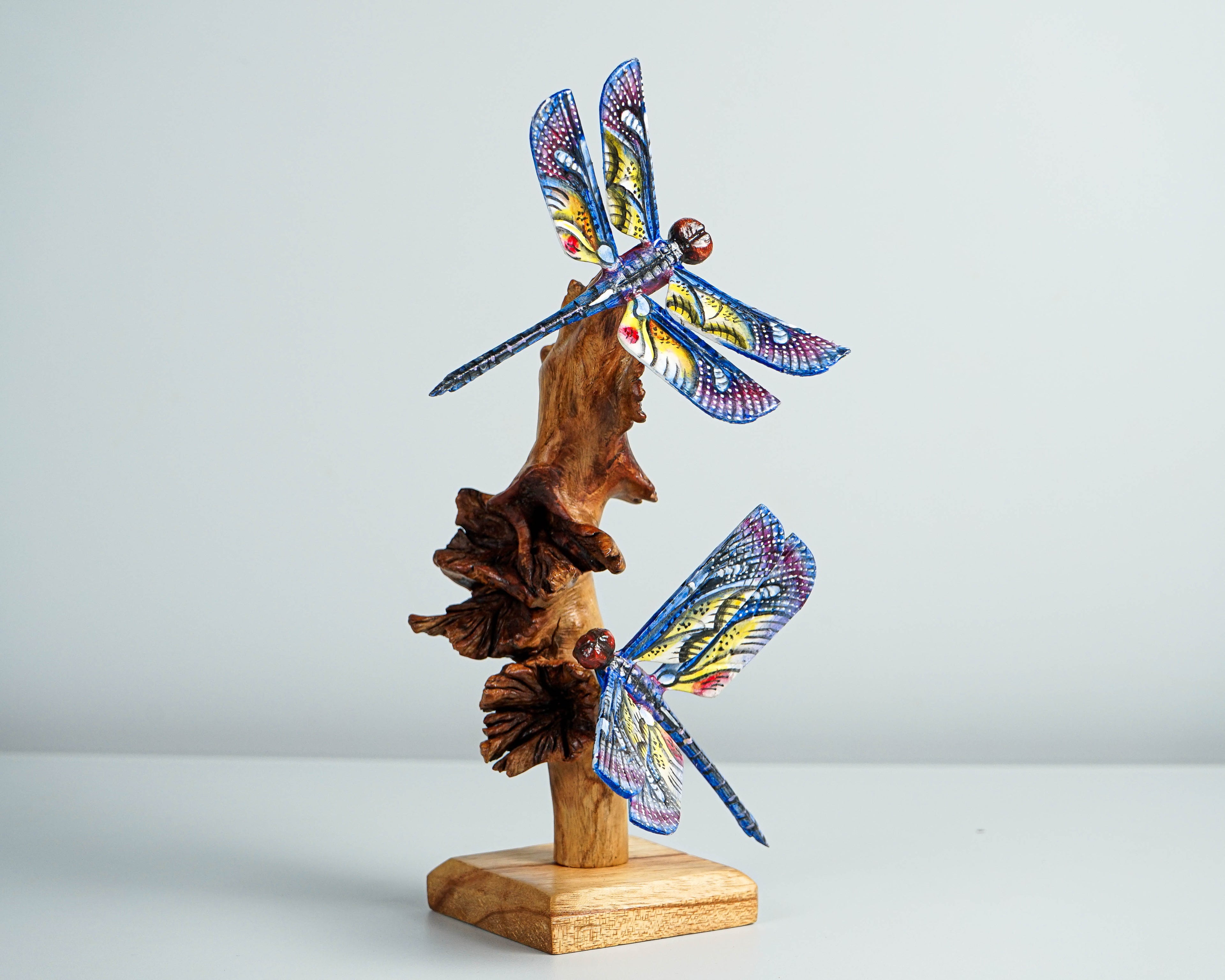 Blue Dragonfly Sculpture, Couple, Wood Carving, Handmade Statue, Unique Figurine, Fairy, Garden Decoration, Wedding Gift, Couples Gift