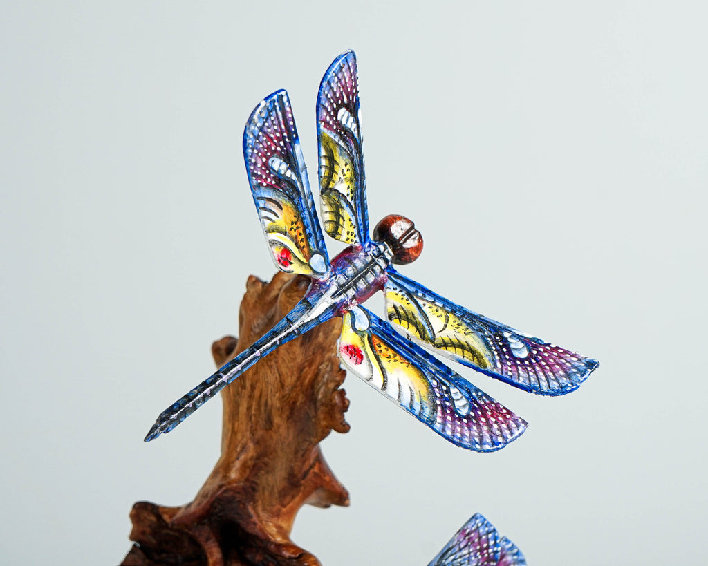 Blue Dragonfly Sculpture, Couple, Wood Carving, Handmade Statue, Unique Figurine, Fairy, Garden Decoration, Wedding Gift, Couples Gift