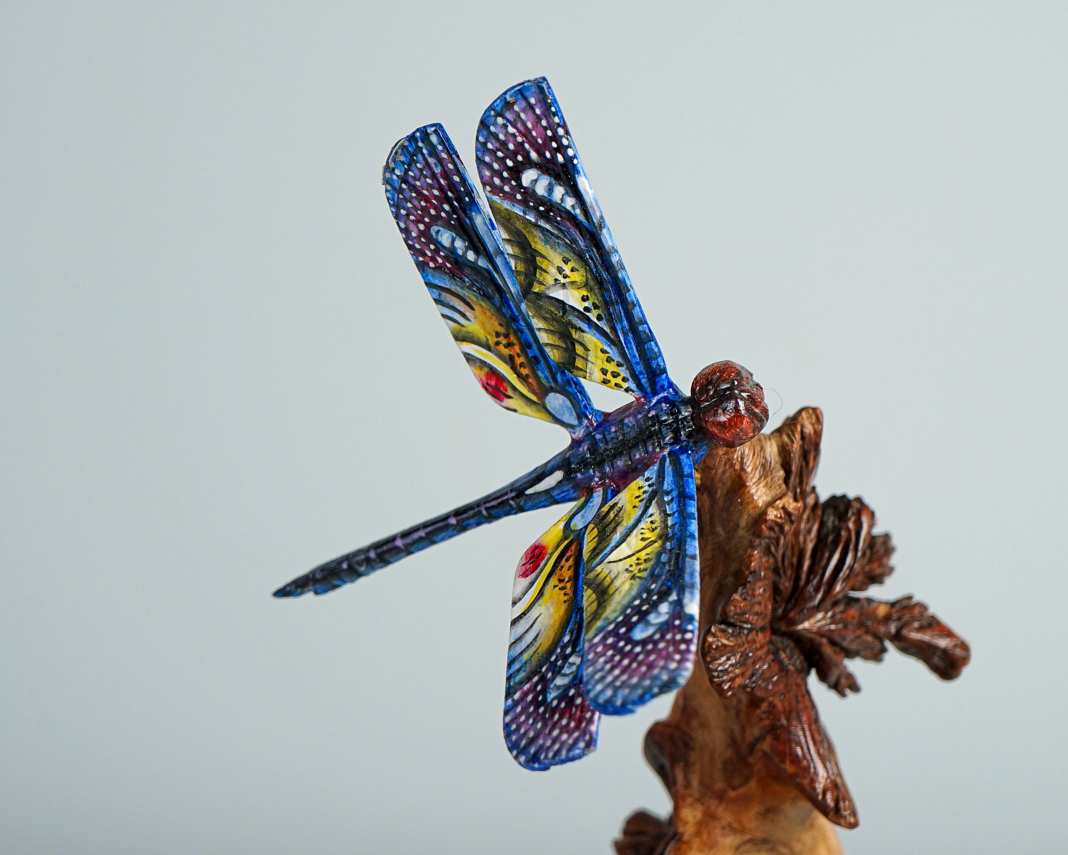 Blue Dragonfly Sculpture, Couple, Wood Carving, Handmade Statue, Unique Figurine, Fairy, Garden Decoration, Wedding Gift, Couples Gift