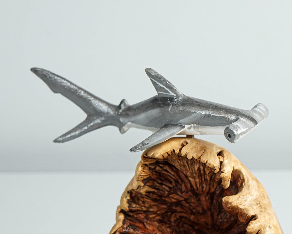 Grey Hammerhead Shark Duo Statue, Wooden Art, Hand Painted, Antique, Handcrafted, Unique Sculpture, Room Decoration, Gift for Mother