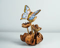 Blue Butterfly Art, Mushroom, Wood Carving, Painted Statue, Unique, Insect Statue, Kitchen Decoration, Handmade Sculpture, Special Gift