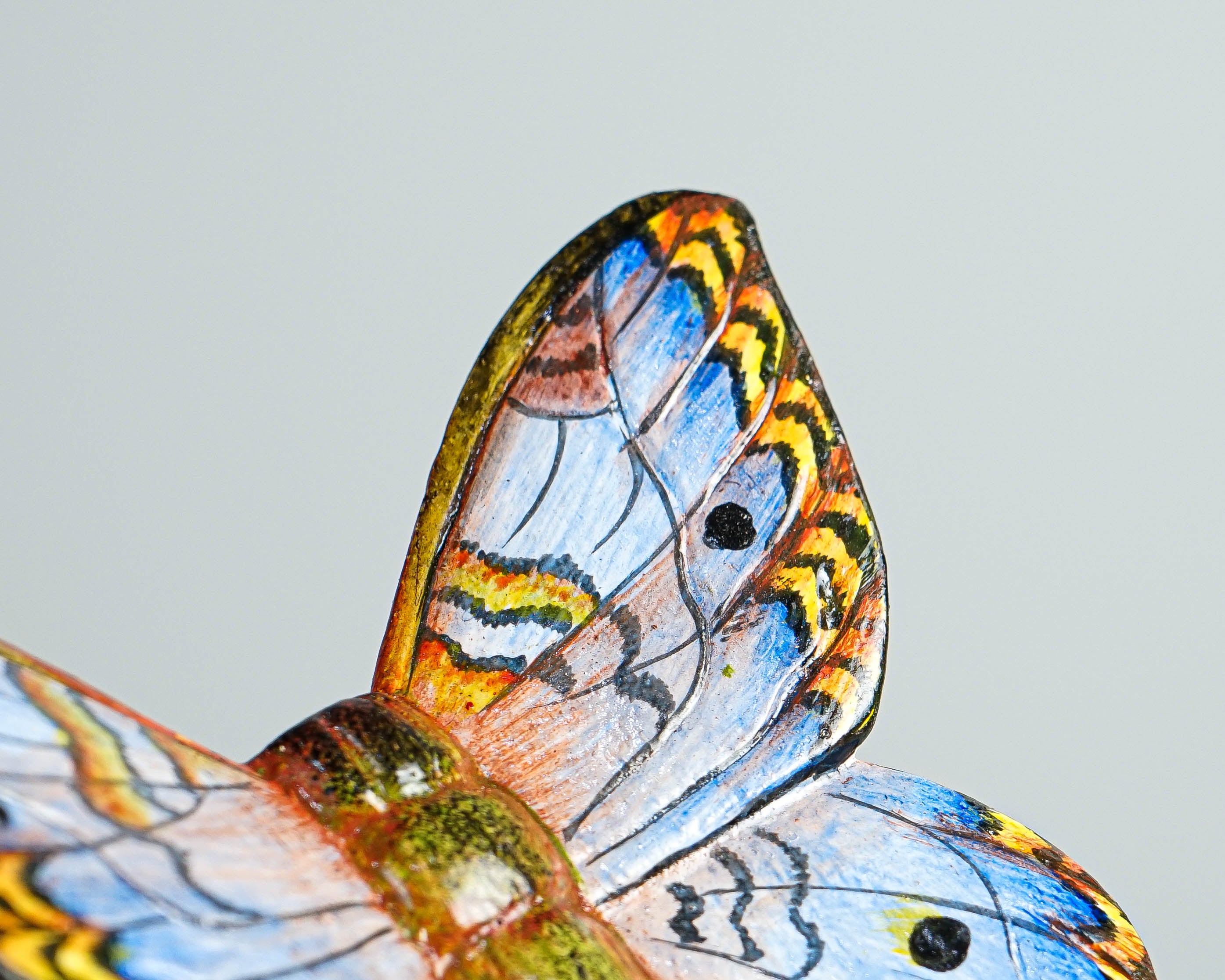 Blue Butterfly Art, Mushroom, Wood Carving, Painted Statue, Unique, Insect Statue, Kitchen Decoration, Handmade Sculpture, Special Gift