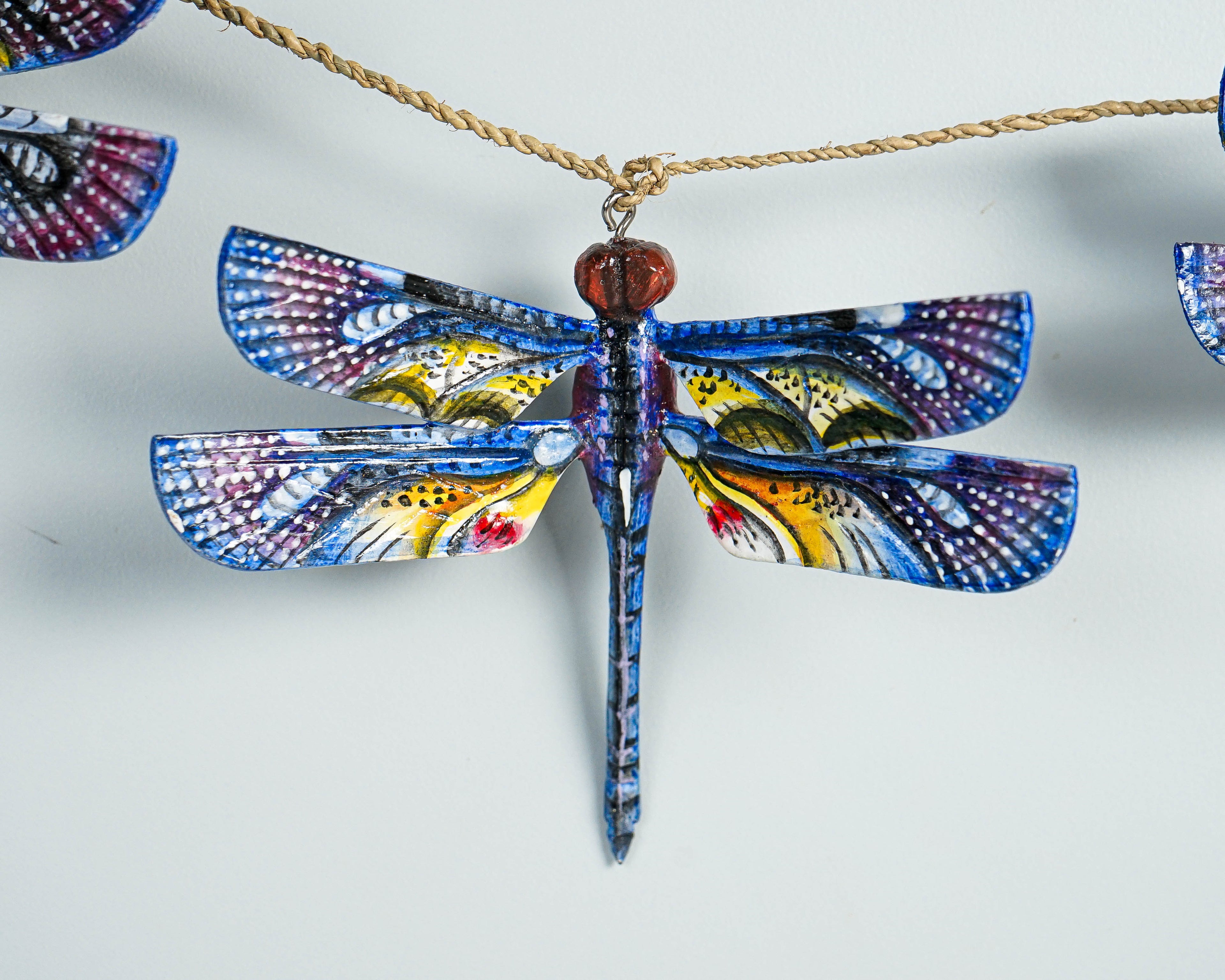 Blue Dragonfly Garland, Wall Decor, Insect, Exotic, Wood Carving, Garden, Hand-painted Figurine, Summer, Living Room Decor, Mother Loss Gift