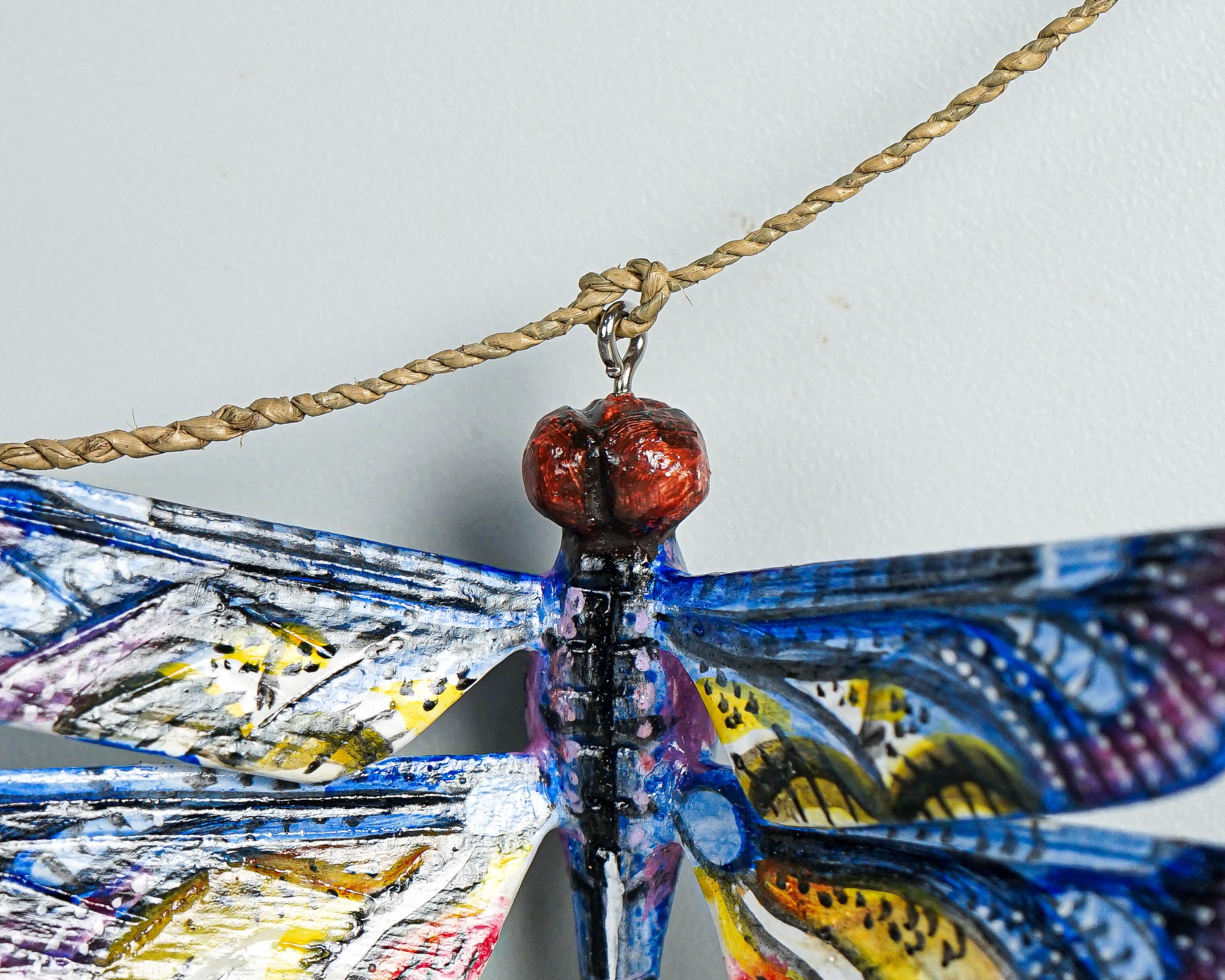 Blue Dragonfly Garland, Wall Decor, Insect, Exotic, Wood Carving, Garden, Hand-painted Figurine, Summer, Living Room Decor, Mother Loss Gift