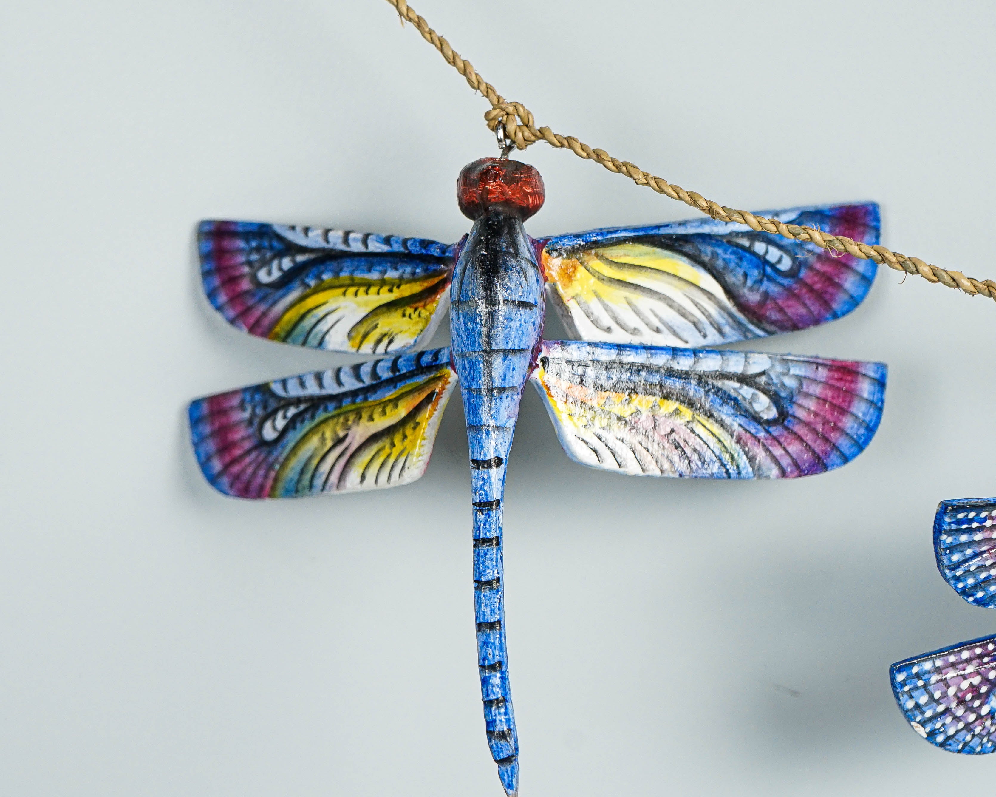 Blue Dragonfly Garland, Wall Decor, Insect, Exotic, Wood Carving, Garden, Hand-painted Figurine, Summer, Living Room Decor, Mother Loss Gift