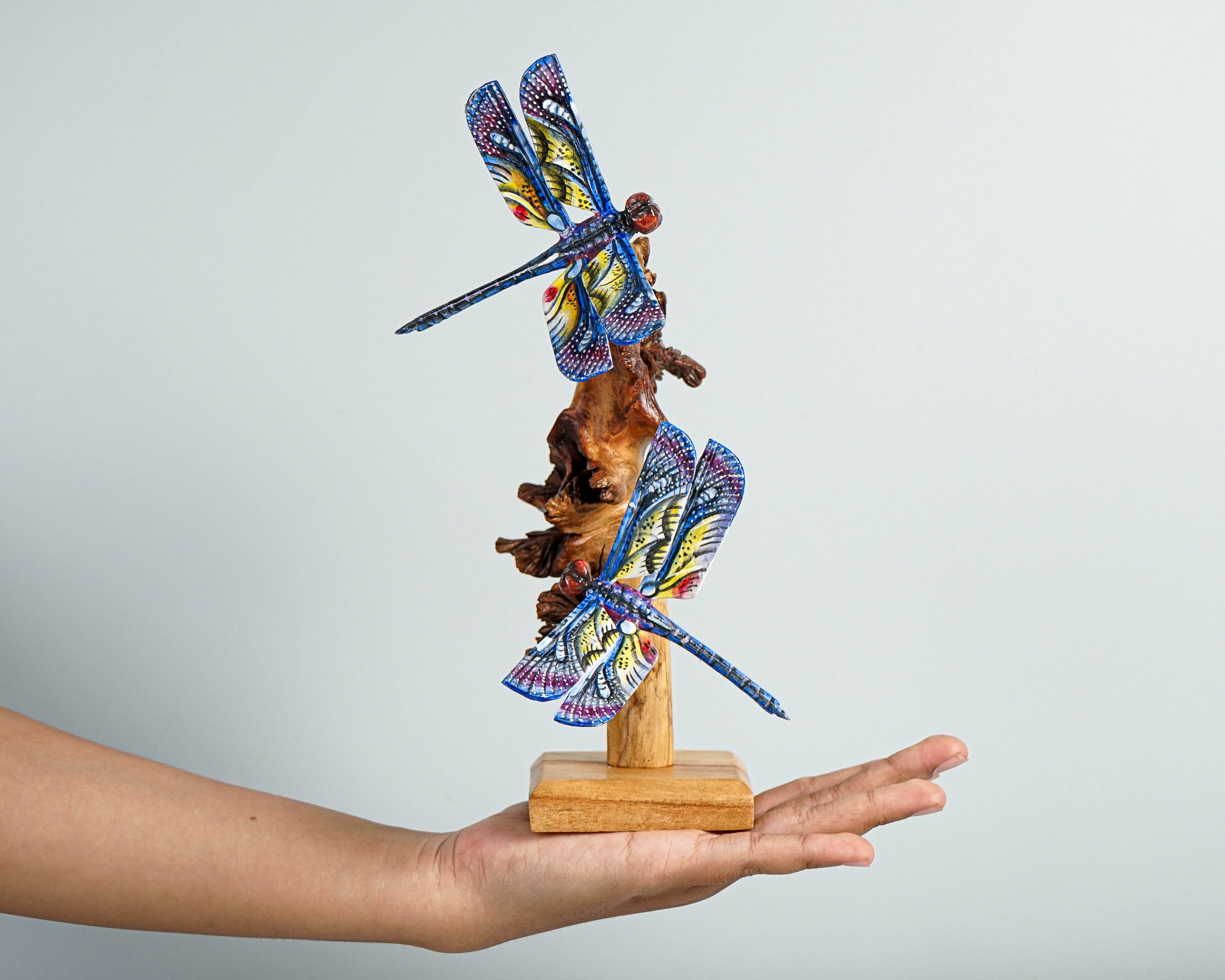 Blue Dragonfly Sculpture, Couple, Wood Carving, Handmade Statue, Unique Figurine, Fairy, Garden Decoration, Wedding Gift, Couples Gift