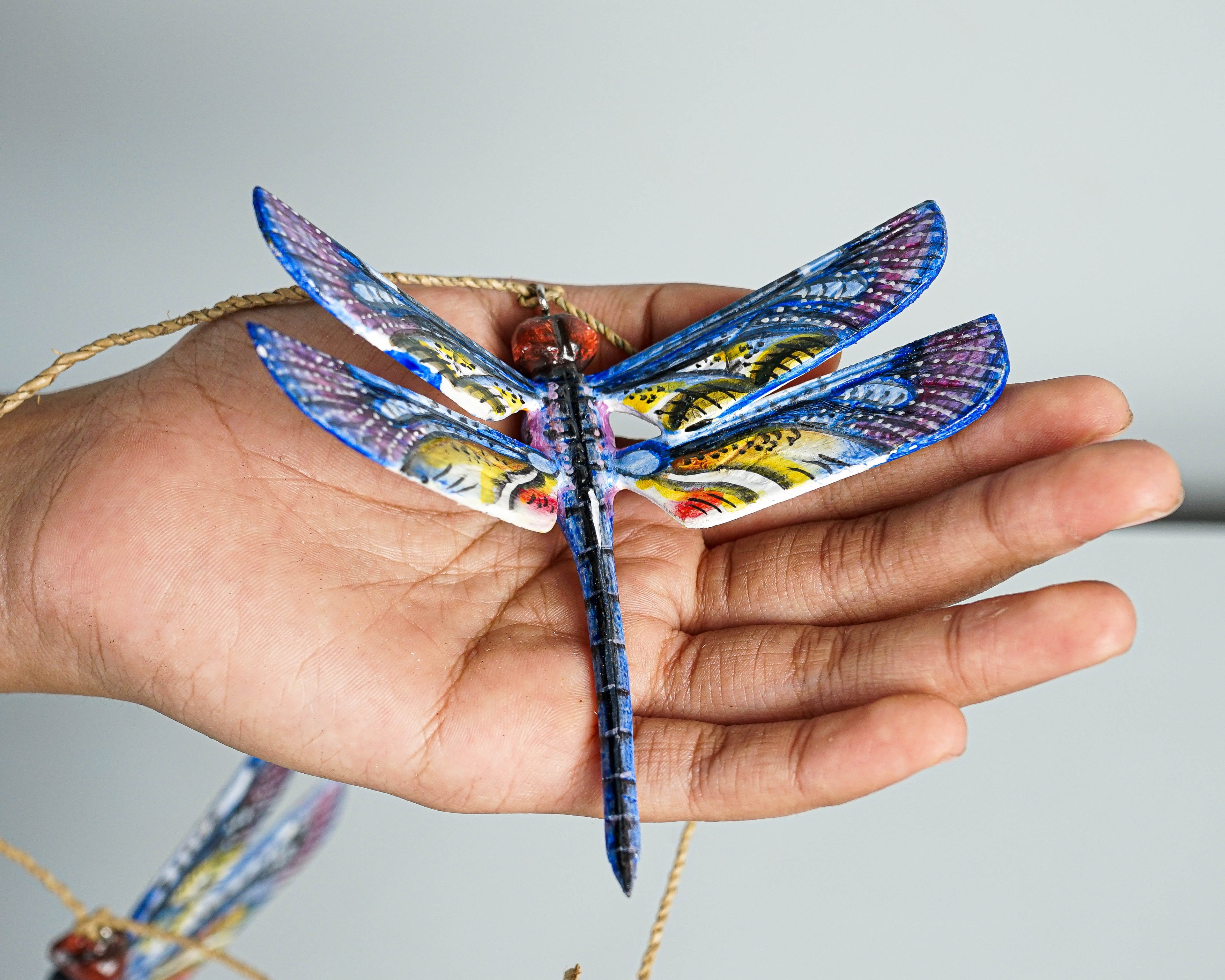 Blue Dragonfly Garland, Wall Decor, Insect, Exotic, Wood Carving, Garden, Hand-painted Figurine, Summer, Living Room Decor, Mother Loss Gift