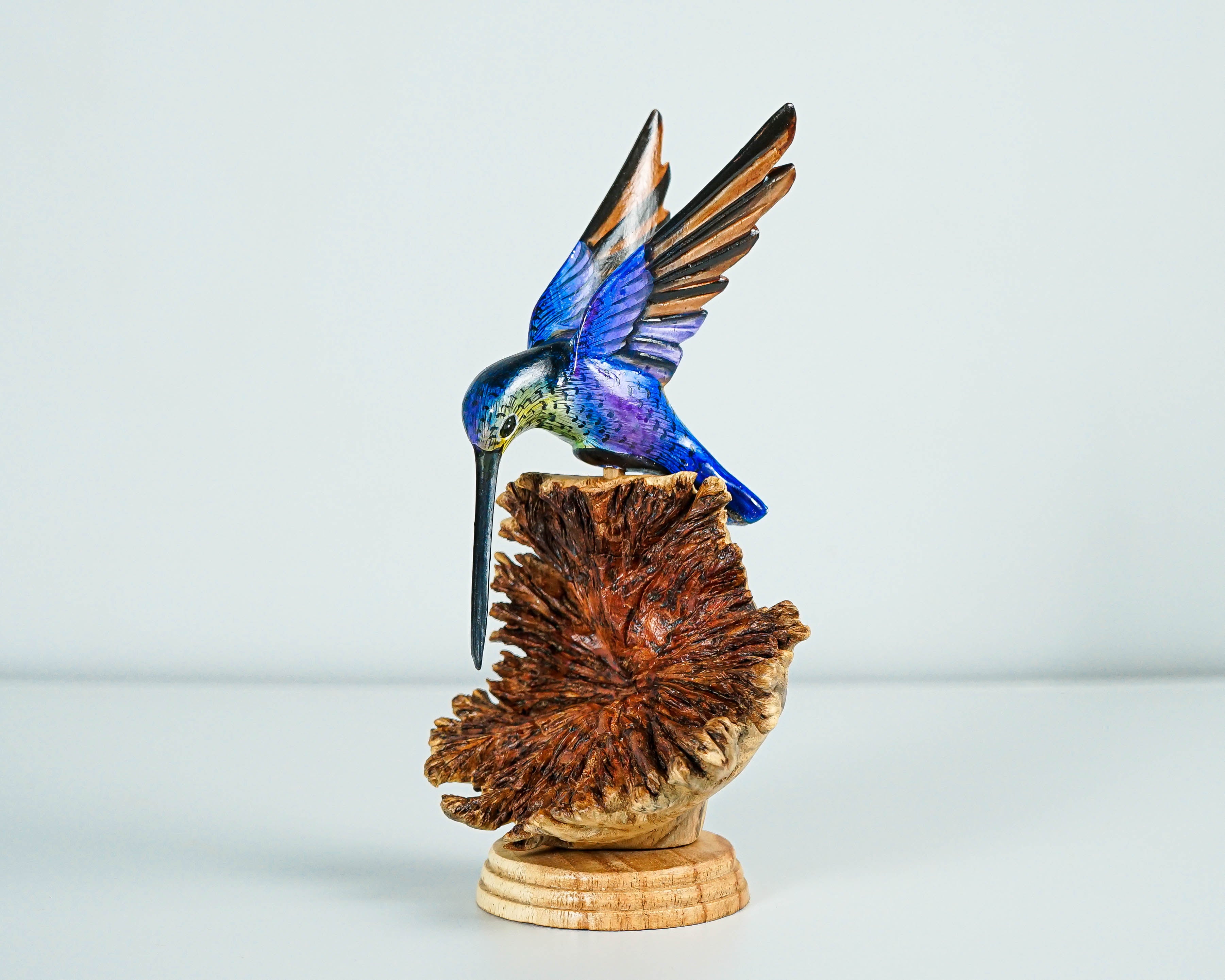Blue Hummingbird Statue, Painted Sculpture, Wood Carving Figure, Handmade, Artwork, Bird Statue, Living Room Decor, Colibri, Birthday Gift