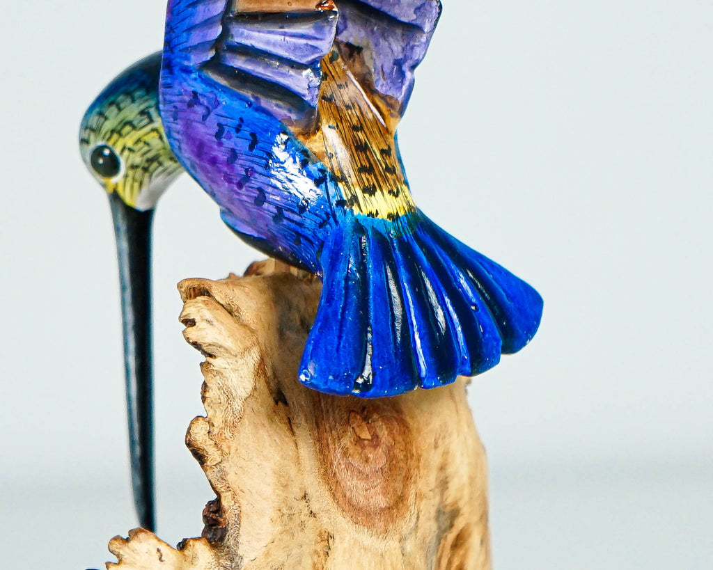 Blue Hummingbird Statue, Painted Sculpture, Wood Carving Figure, Handmade, Artwork, Bird Statue, Living Room Decor, Colibri, Birthday Gift