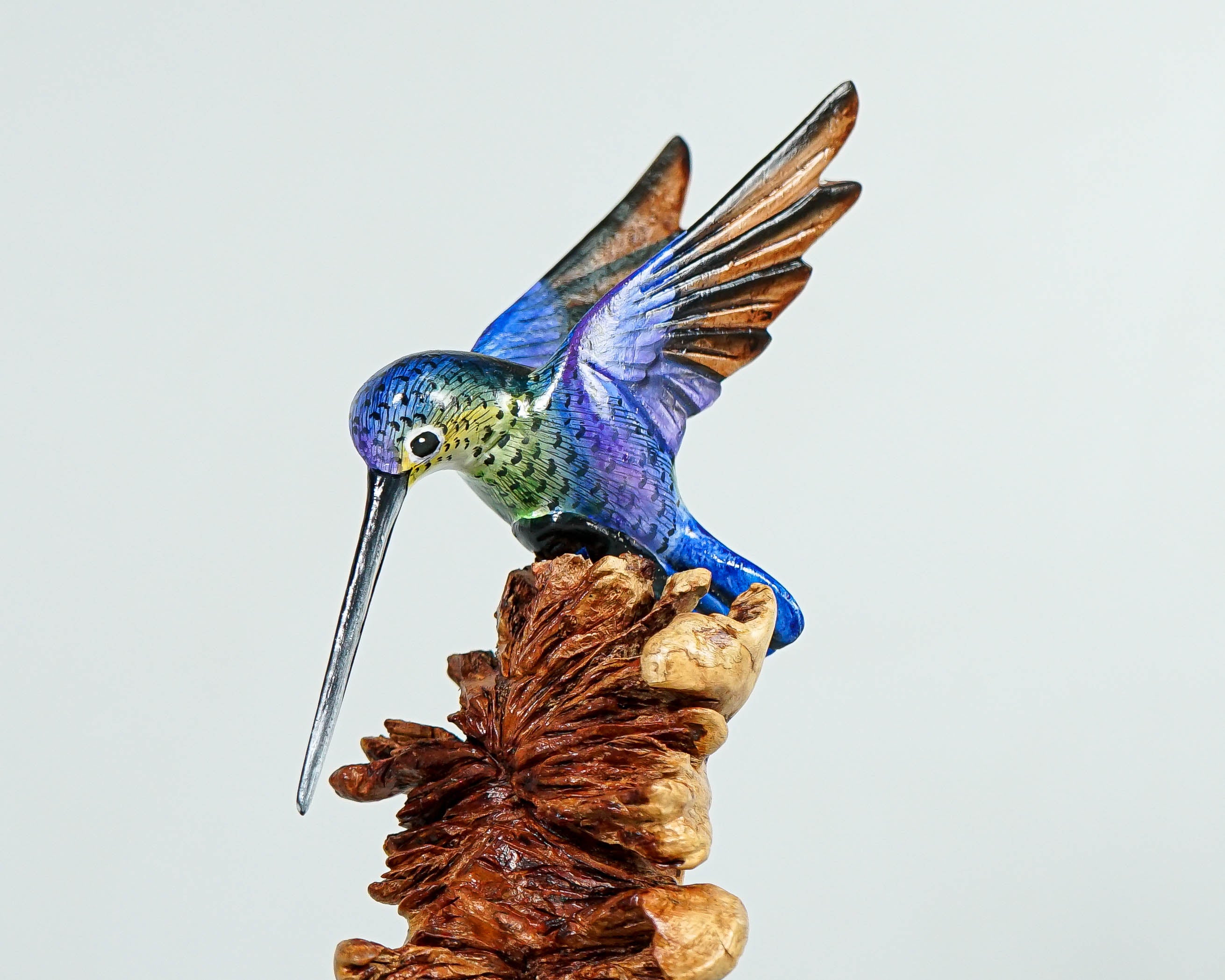 Colorful Hummingbird Statue, Blue, Painted Sculpture, Wood Carving Figure, Bird Statue, Colibri, Home Decor, Interior Decor, Handmade Gift