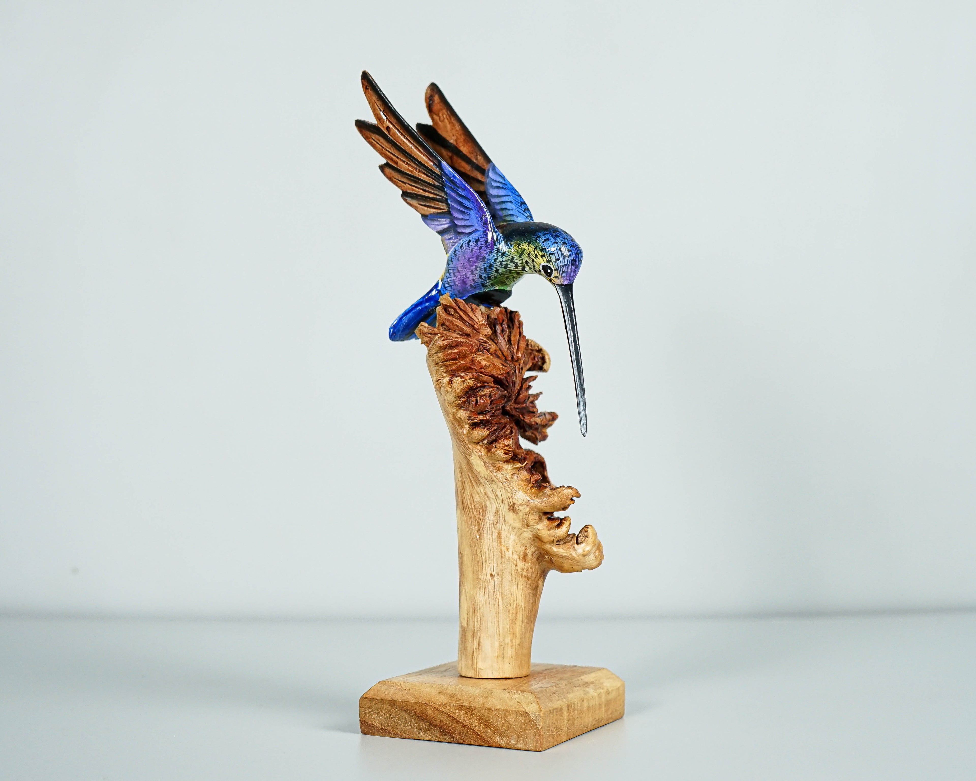Colorful Hummingbird Statue, Blue, Painted Sculpture, Wood Carving Figure, Bird Statue, Colibri, Home Decor, Interior Decor, Handmade Gift