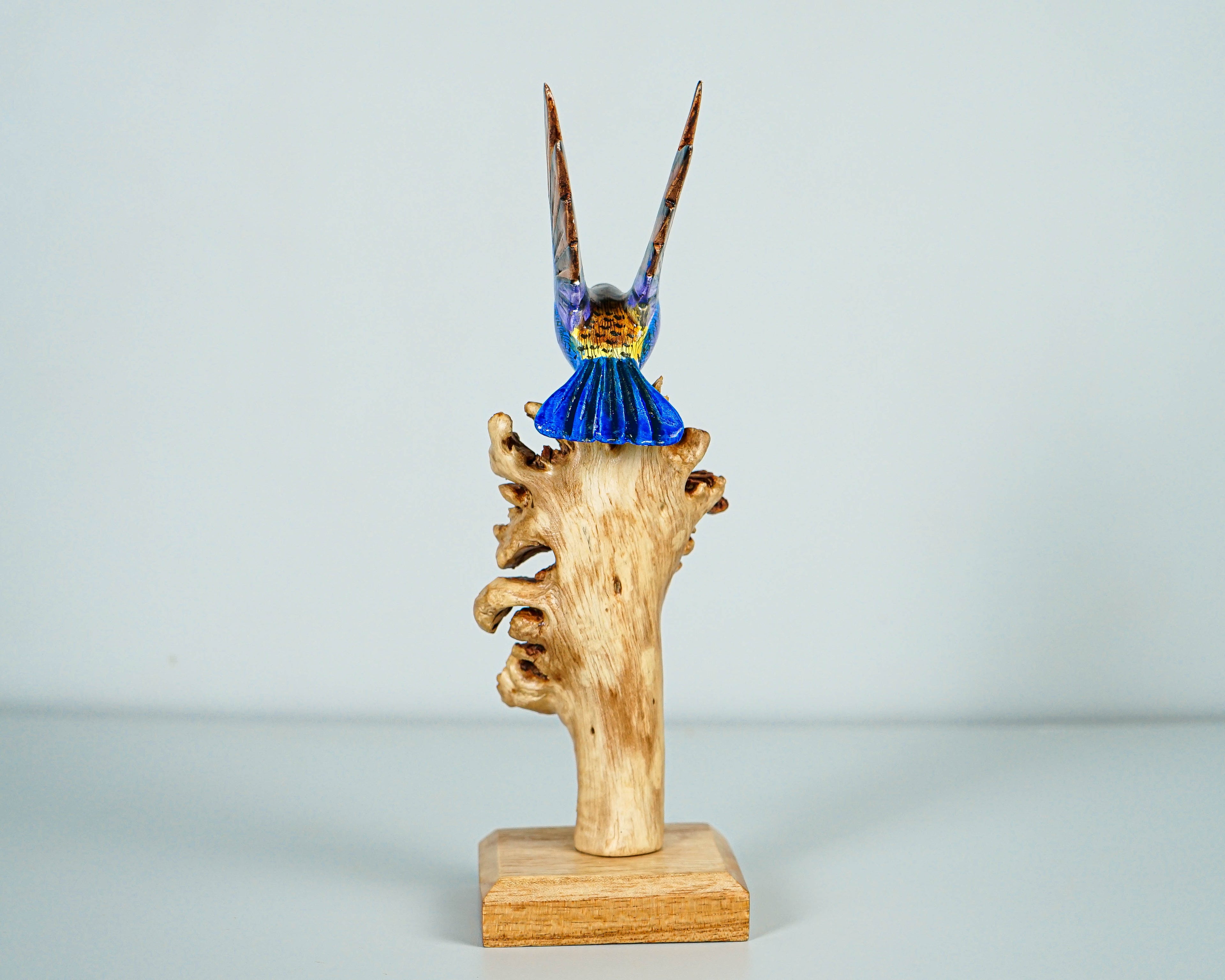 Colorful Hummingbird Statue, Blue, Painted Sculpture, Wood Carving Figure, Bird Statue, Colibri, Home Decor, Interior Decor, Handmade Gift