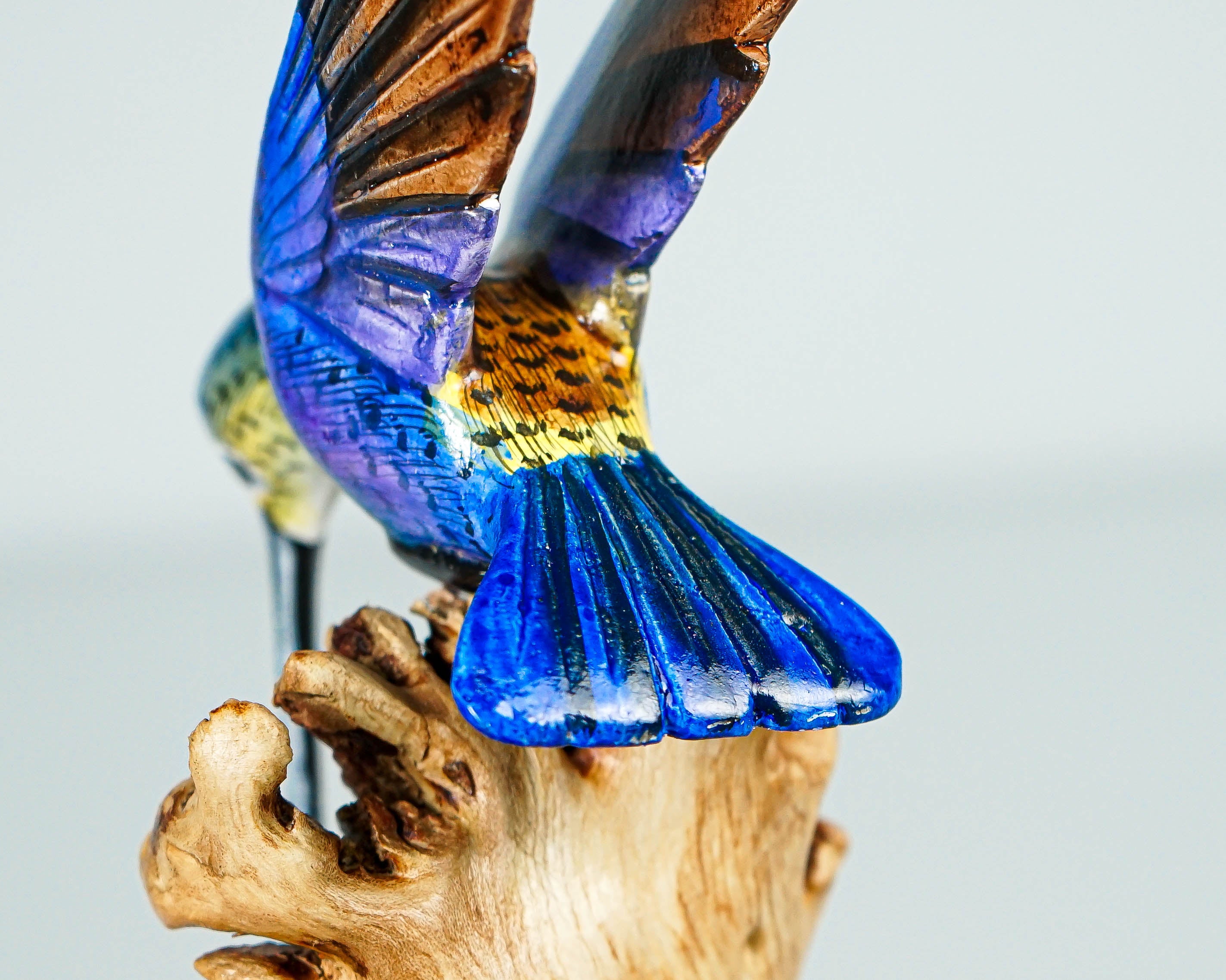 Colorful Hummingbird Statue, Blue, Painted Sculpture, Wood Carving Figure, Bird Statue, Colibri, Home Decor, Interior Decor, Handmade Gift
