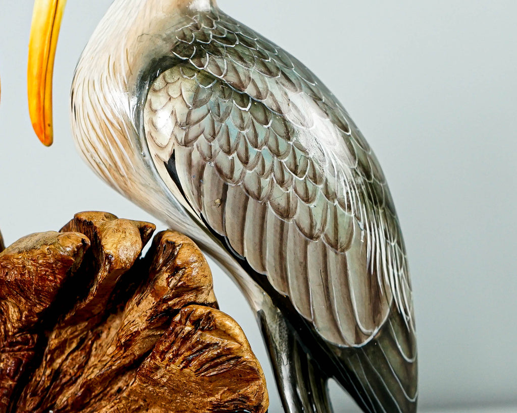 Colorful Heron Statue, Romantic, Painted Sculpture, Wood Carving Figure, Bird Statue, Tabletop, Housewarming, Couple Decor, Engagement Gift