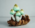 Green Mushroom Sculpture 7in Tall Hand-Painted Fairy Wooden Tabletop Decor