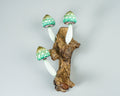 Green Hanging Mushroom Sculpture 8in Tall Hand-Carved Wooden Wall Art Decor Gift