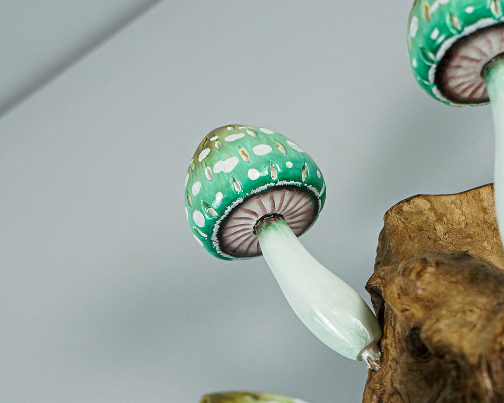 Green Hanging Mushroom Sculpture 8in Tall Hand-Carved Wooden Wall Art Decor Gift