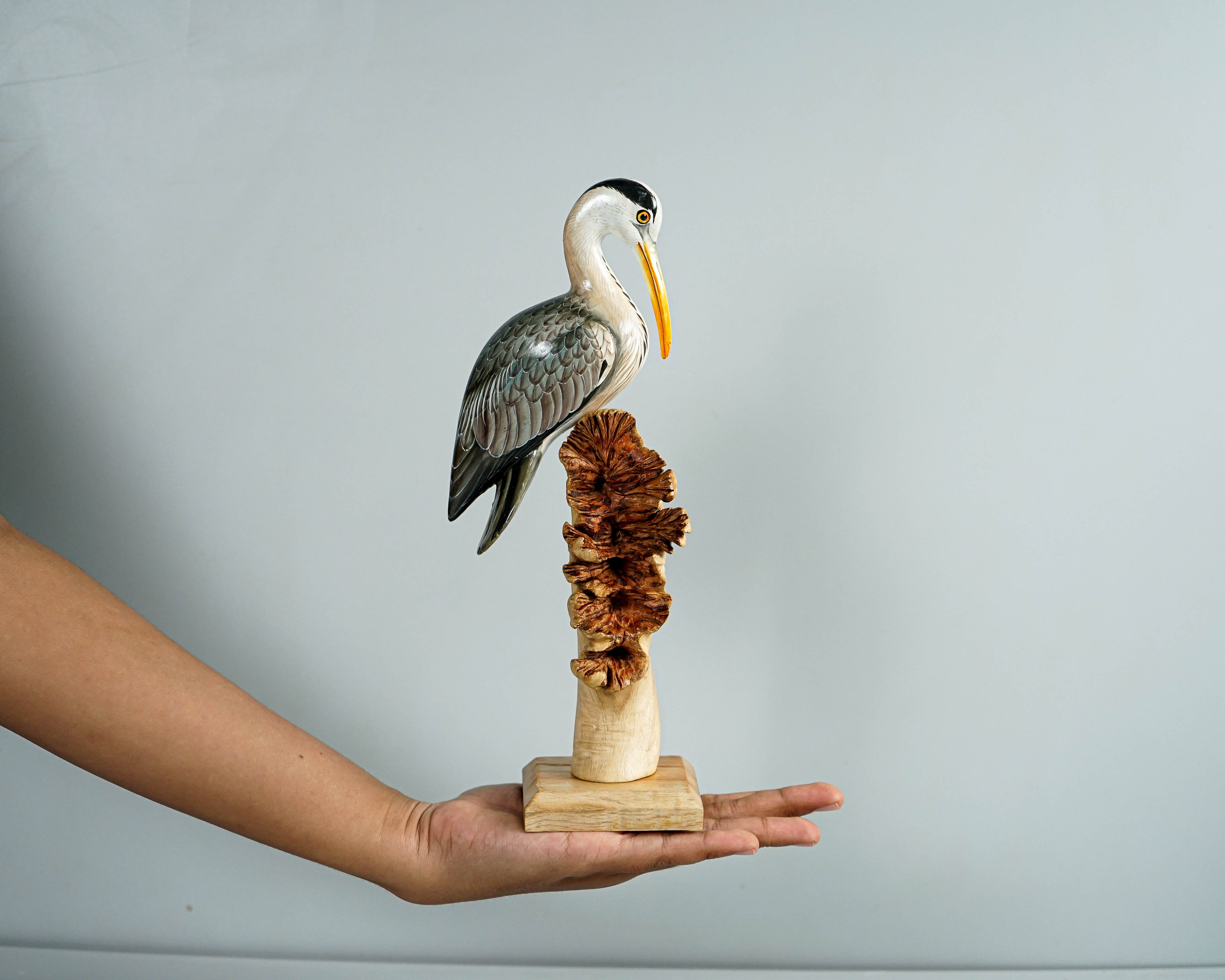 Colorful Heron Bird Statue, Painted Sculpture, Wood Carving Figure, Single, Unique, Housewarming Decor, Artwork, Indoor Decor, Birthday Gift