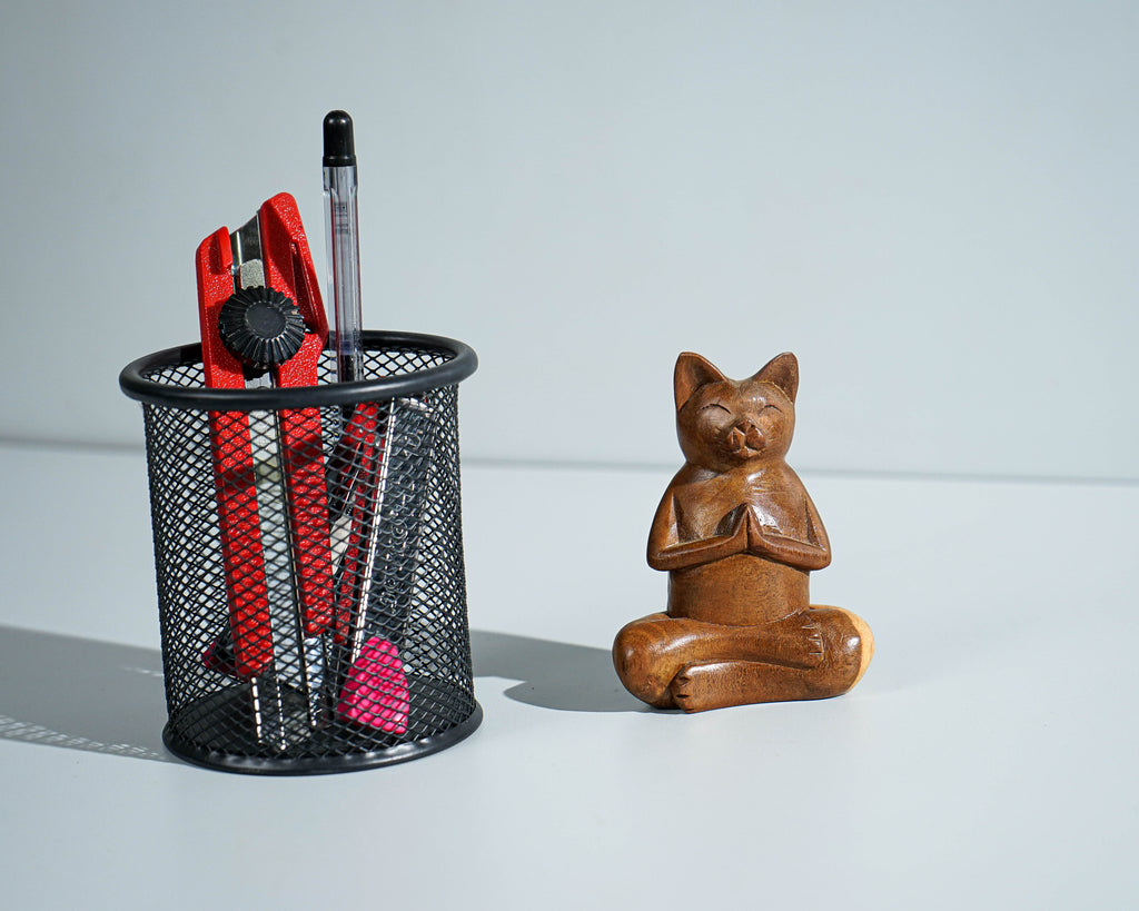 Yoga Cat Sculpture, Cat Figurine, Wood Carving, Artwork, Office Decoration, Meditation, Buddha Cat Statue, Unique Decor, Birthday Gift