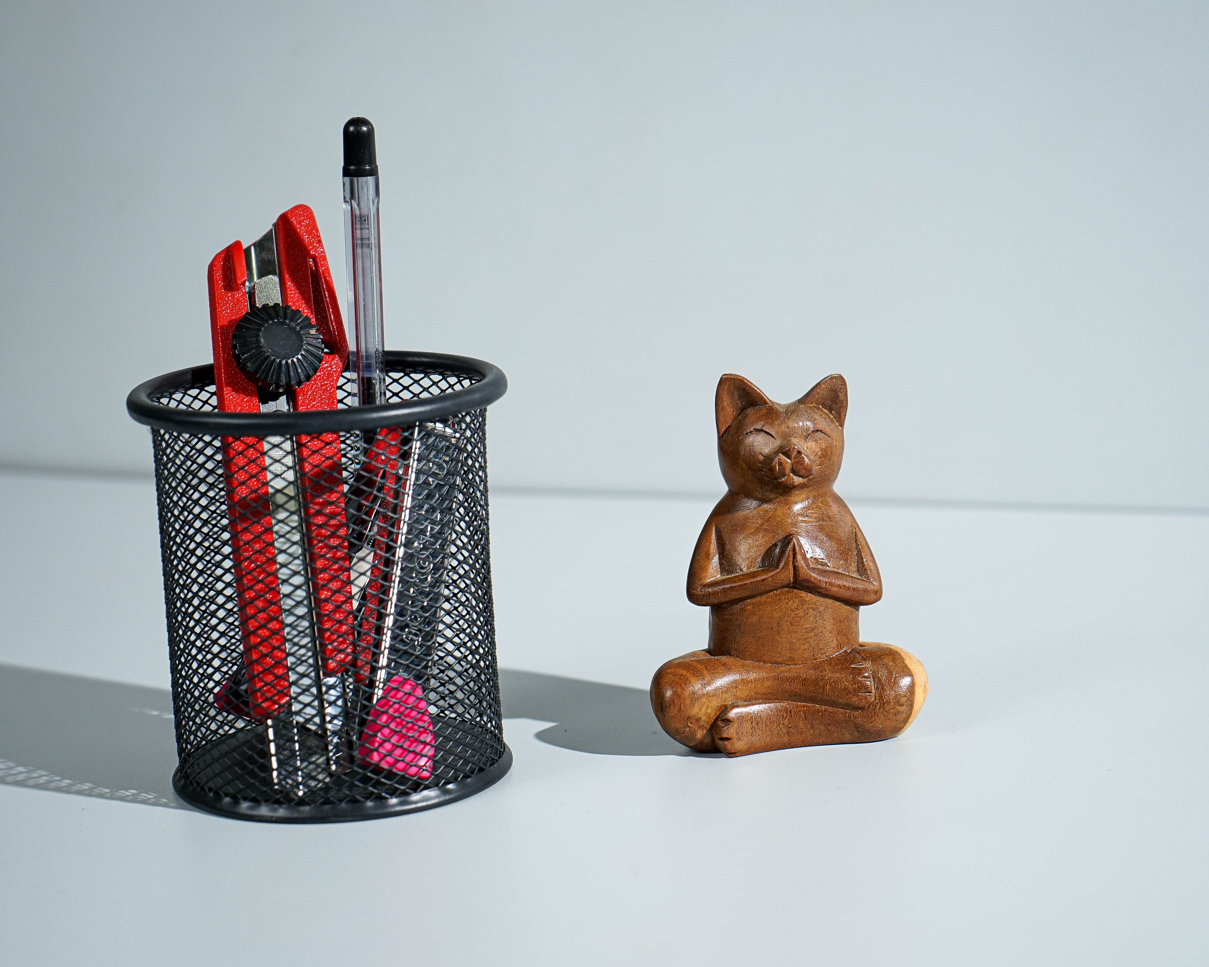 Yoga Cat Sculpture, Cat Figurine, Wood Carving, Artwork, Office Decoration, Meditation, Buddha Cat Statue, Unique Decor, Birthday Gift
