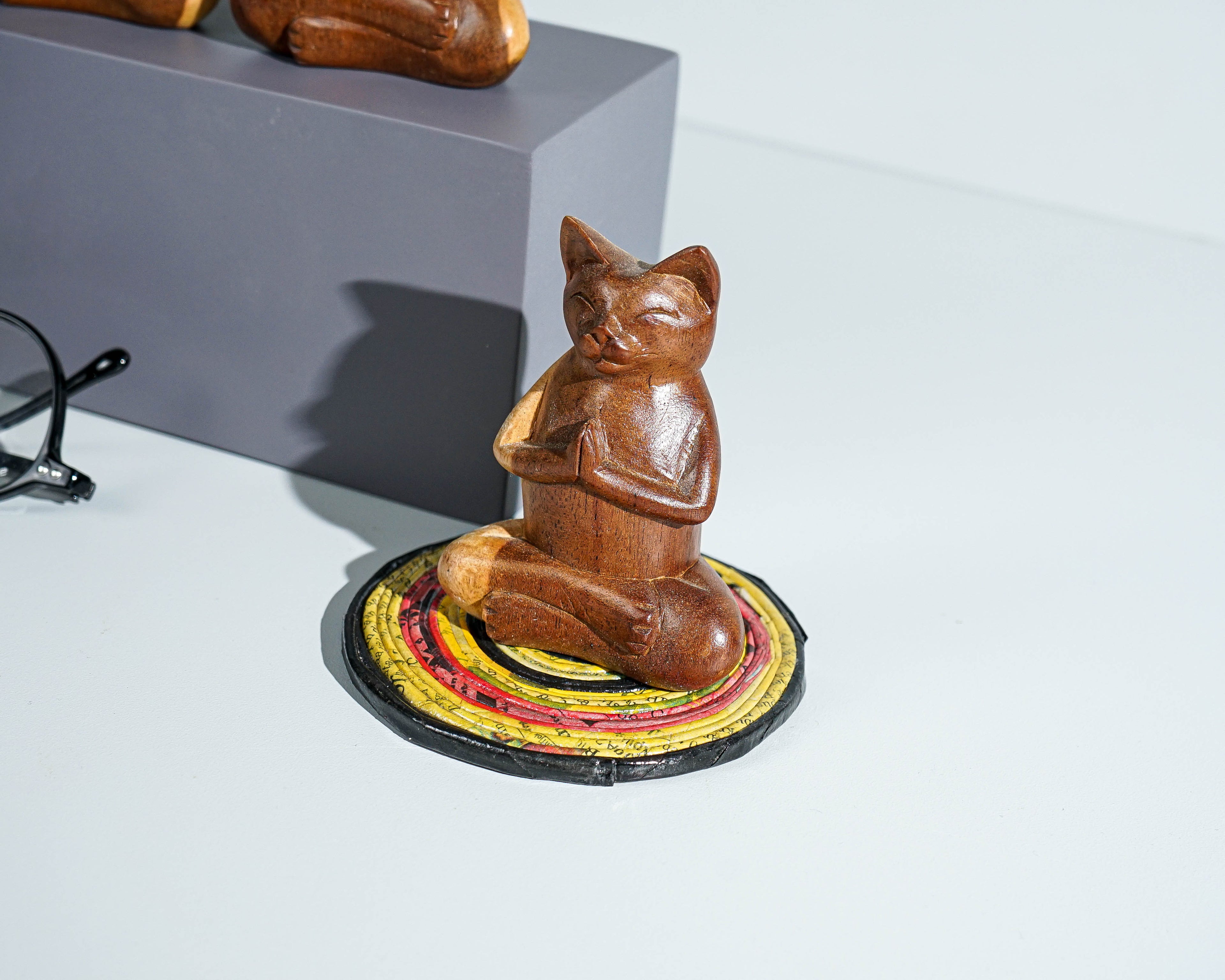 Yoga Cat Sculpture, Cat Figurine, Wood Carving, Artwork, Office Decoration, Meditation, Buddha Cat Statue, Unique Decor, Birthday Gift