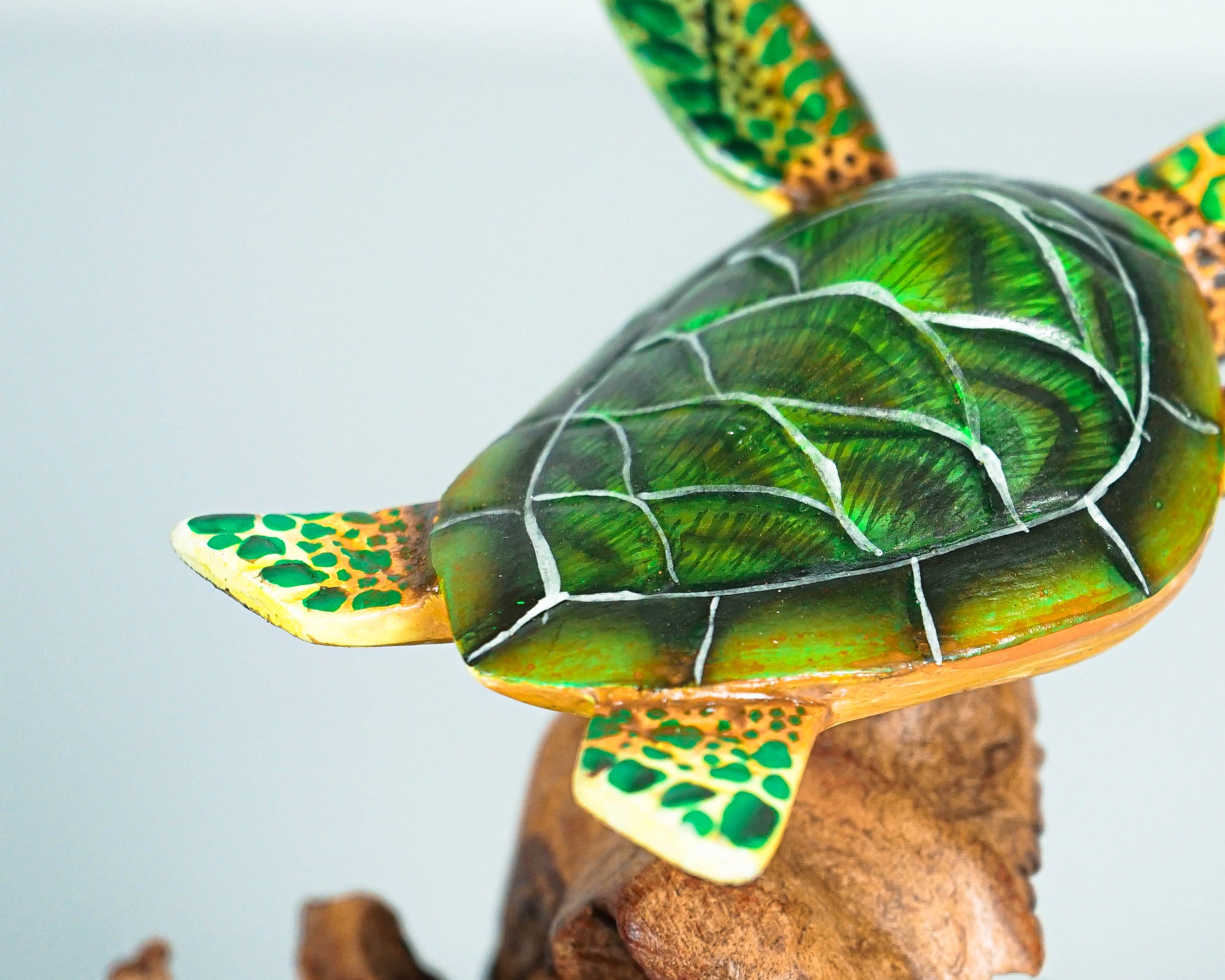 Green Turtle Sculpture, Sea Turtle, Wood Carving, Nautical, Artwork, Unique Animal, Hand-painted Figurine, Fall Decoration, Gift for Sister
