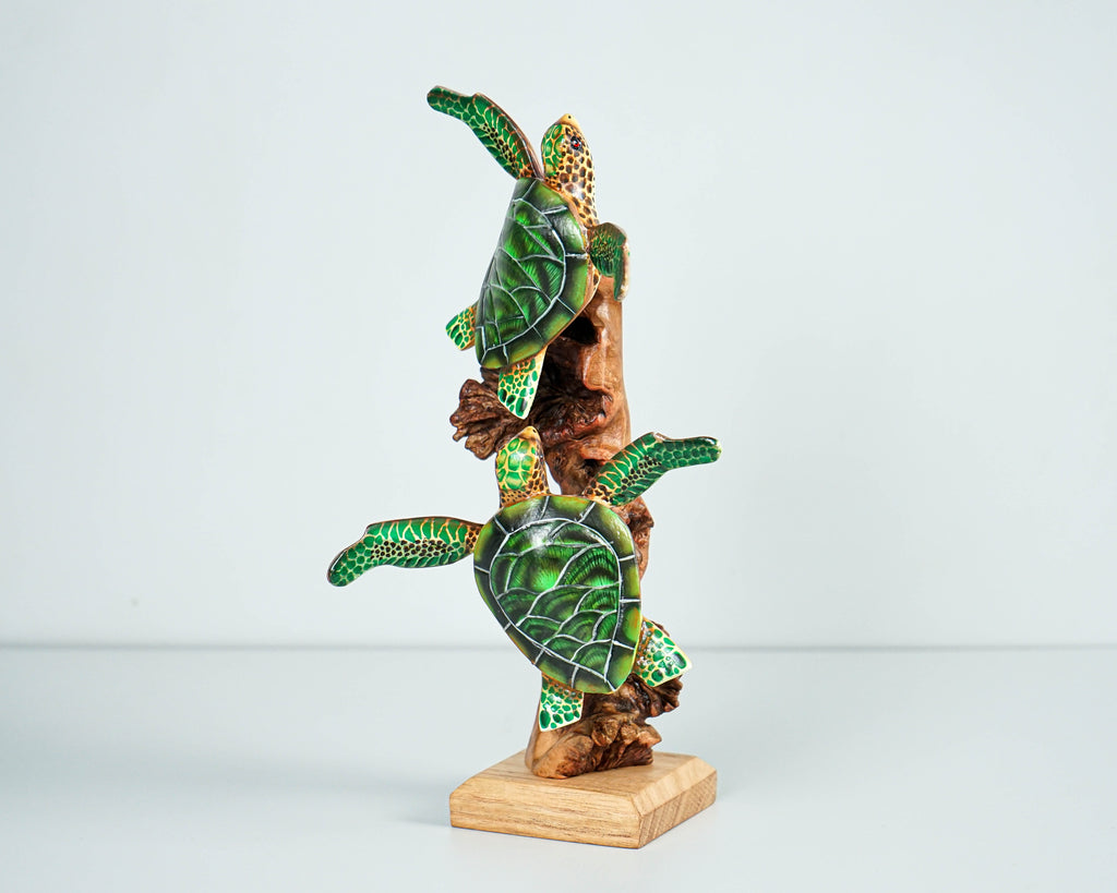 Couple Turtle Sculpture, Green Sea Turtle, Wood Carving, Ocean, Miniature, Handmade Statue, Living Room Decor, Wedding Gift, Lucky Gifts