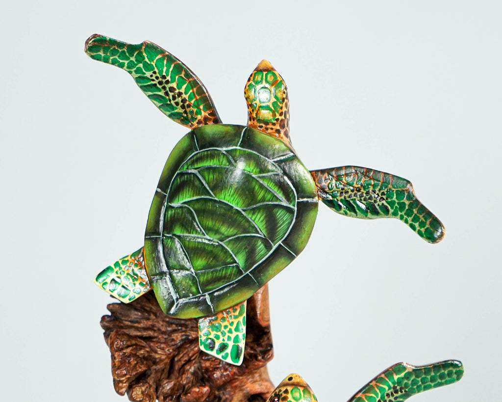 Couple Turtle Sculpture, Green Sea Turtle, Wood Carving, Ocean, Miniature, Handmade Statue, Living Room Decor, Wedding Gift, Lucky Gifts