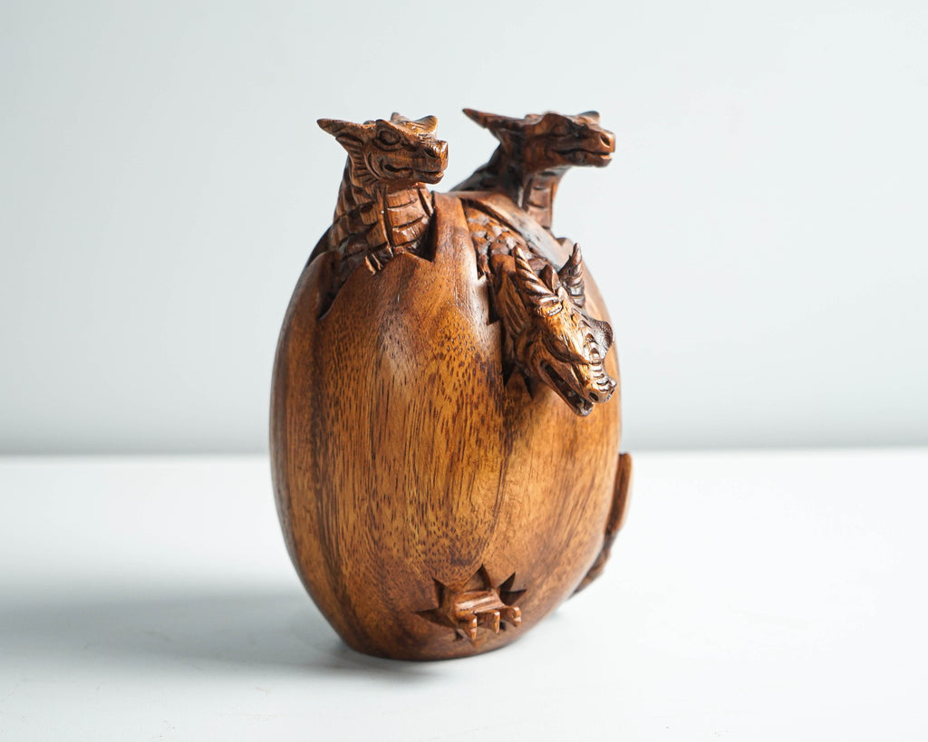Triplets Baby Dragon Sculpture, Newborn, Egg Wood, Wood Carving, Wooden Statue, Modern Decor, Nursery Decor, Gift for Parents, Gifts for Her