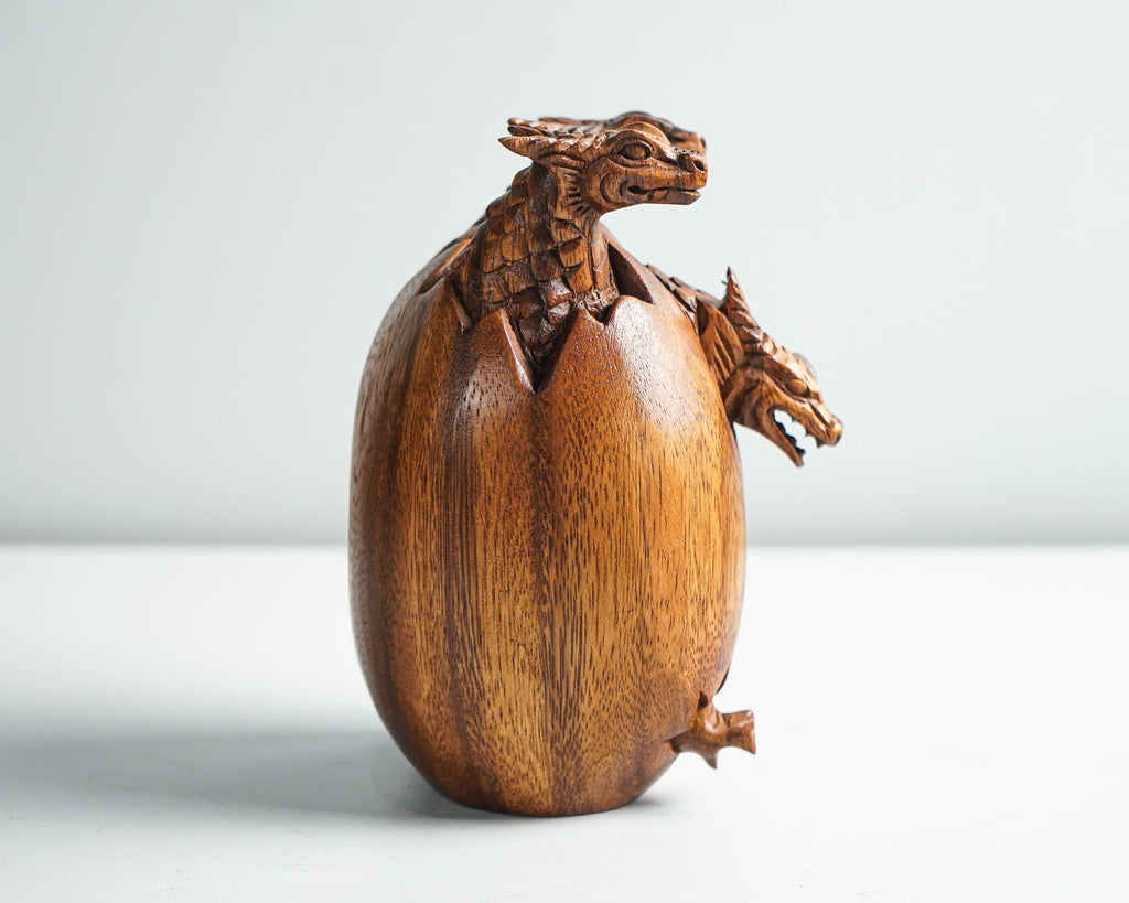 Triplets Baby Dragon Sculpture, Newborn, Egg Wood, Wood Carving, Wooden Statue, Modern Decor, Nursery Decor, Gift for Parents, Gifts for Her