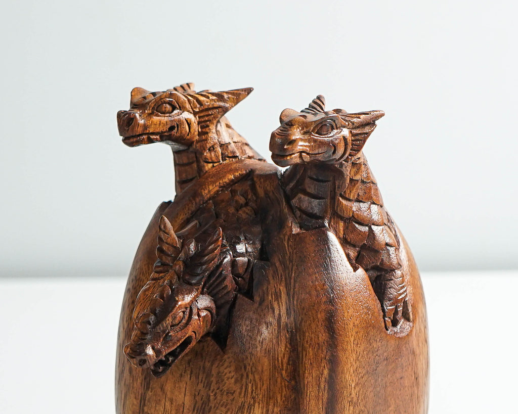 Triplets Baby Dragon Sculpture, Newborn, Egg Wood, Wood Carving, Wooden Statue, Modern Decor, Nursery Decor, Gift for Parents, Gifts for Her